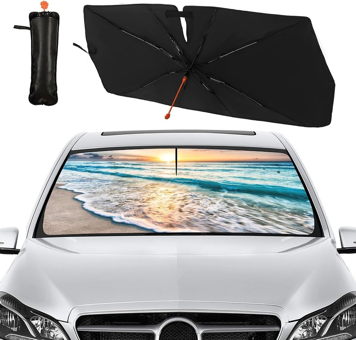 Socira Parasol de playa Parabrisas de coche Parasol de playa Parasol para ventana | Parasol para parabrisas, accesorios para coche de playa, se adapta a la mayoría de camiones y SUV de 57 pulgadas x 30 pulgadas