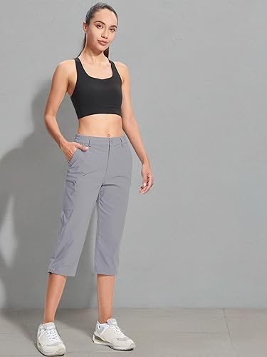 Miniatura 10 de MAGCOMSEN Pantalones capri de senderismo para mujer, ligeros, elásticos, resistentes al agua, con 5 bolsillos para exteriores