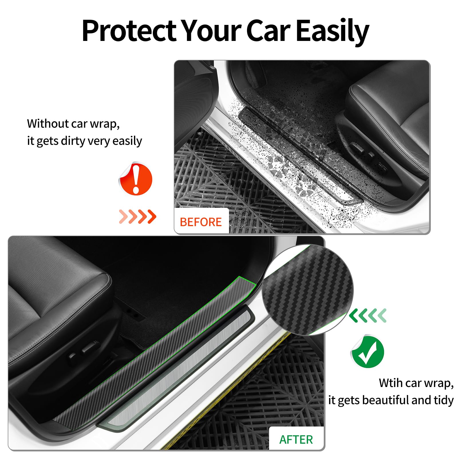 Aochinmoto Upgraded carbon fiber wrap,door sill protector,car door protector edge guards,car vinyl wrap,Vinyl Automotive Protection Film,Anti-Collision Fits for car Truck SUV Motorcycle (2.7In x 33Ft)