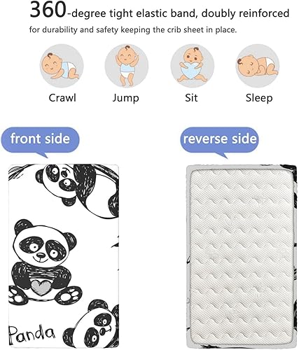 Miniatura 5 de Panda - Sábana bajera ajustable para cuna con temática de panda, sábana bajera estándar para cuna, suave y elástica, para niña o niño, 28 x 52
