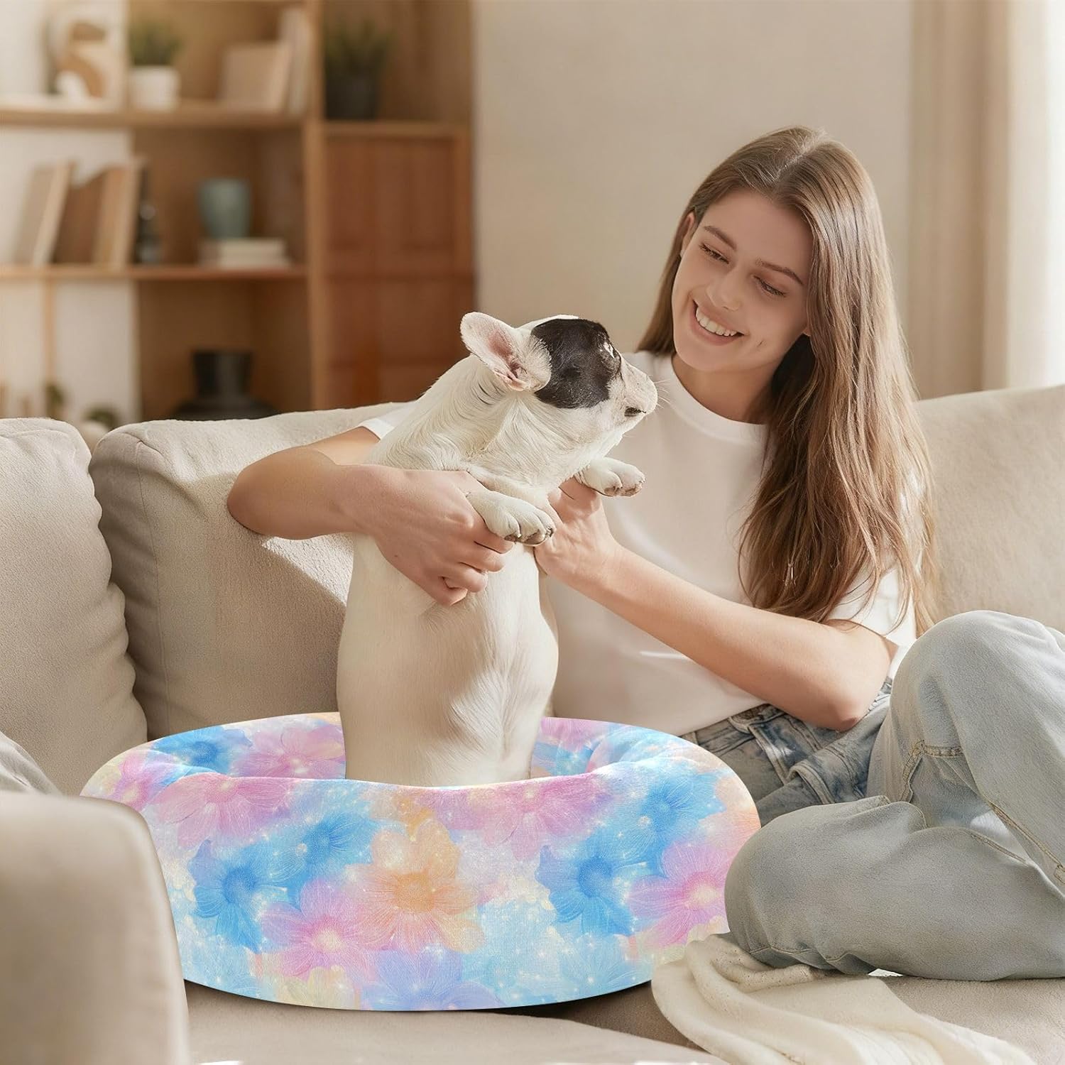 Wudan Pet Cat Beds Warm & Cozy Fluffy Dog Pillow Bed for Extra Small Size Pets Sleeping M Beautiful Flowers