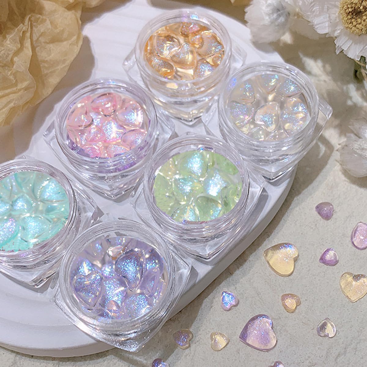 Amazon.co.jp: ラインストーン ネイルパーツ ハート型 6色6個 大小混入  