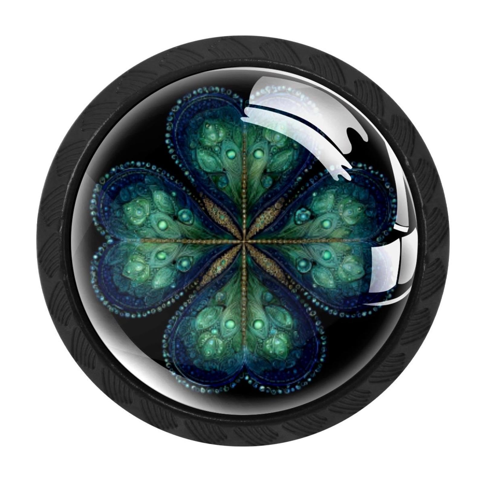 CHENZZZZ 4 Pack St. Patrick's Four Leaf Clover (10) Dresser Drawer Cabinet Knobs Black Round Drawer Knob Pull Handle with Screws for Kitchen Wardrobe Cupboard Furniture Decor