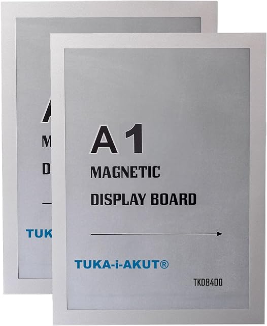 TUKA-i-AKUT 2x A1 Samoprzylepna ramka magnetyczna, pokrowce na dokumenty, znaki, ostrzeżenia, plakat, ściany i okna, szybka wymiana wkładania, 2 sztuki w kolorze srebrnym, TKD8400-A1-2x