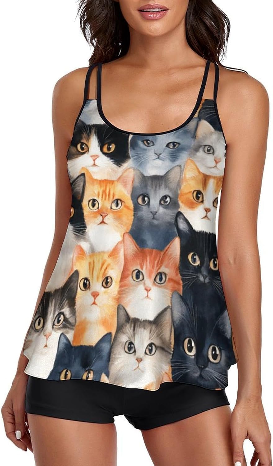 Women's Bikini Two Piece Bathing Suits Swim Tank Top with Boyshorts