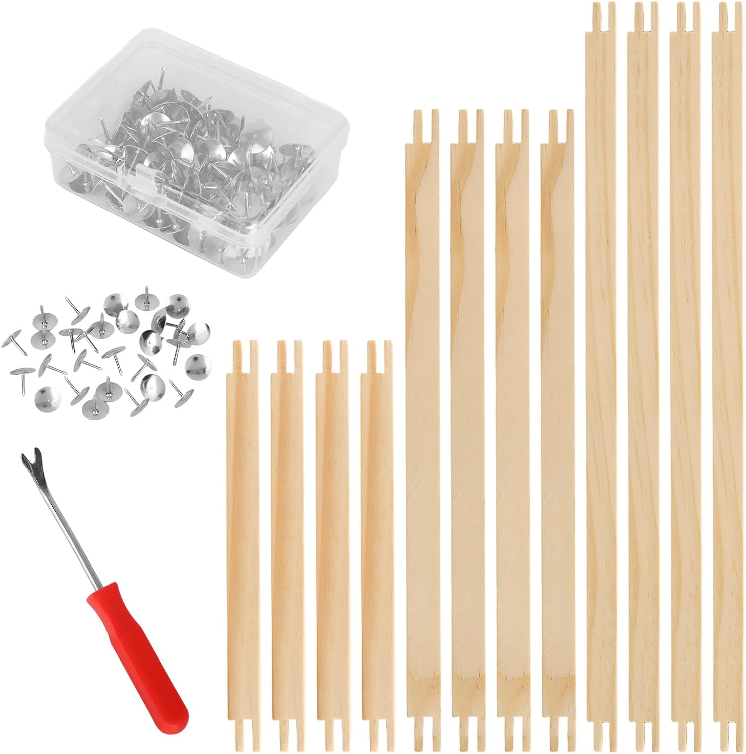 12pcs Needlepoint Stretcher Bars, 3 Sizes Wooden Needlework Canvas Stretcher Bars with Tacks Remover & Thumb Tacks Embroidery Stitch Frame Set for Canvas Stretching Craft Supplies