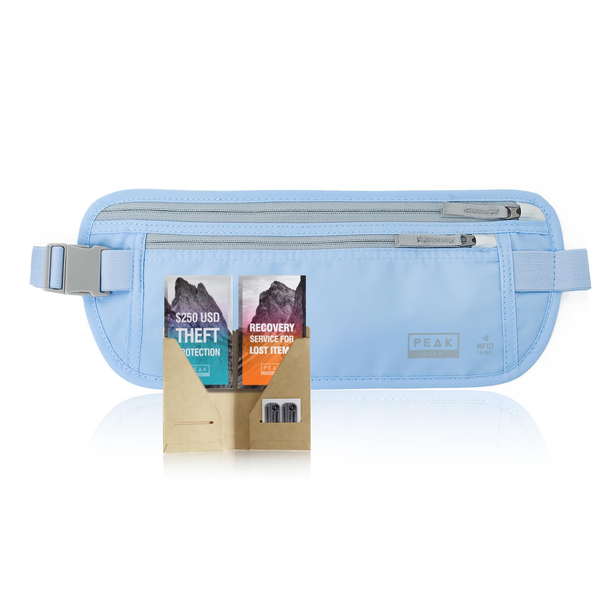Peak Gear Travel Money Belt. Premium Quality Travel Wallet with RFID Blocking Fabric to Protect Credit Cards, Passports and Documents. Exclusive Theft