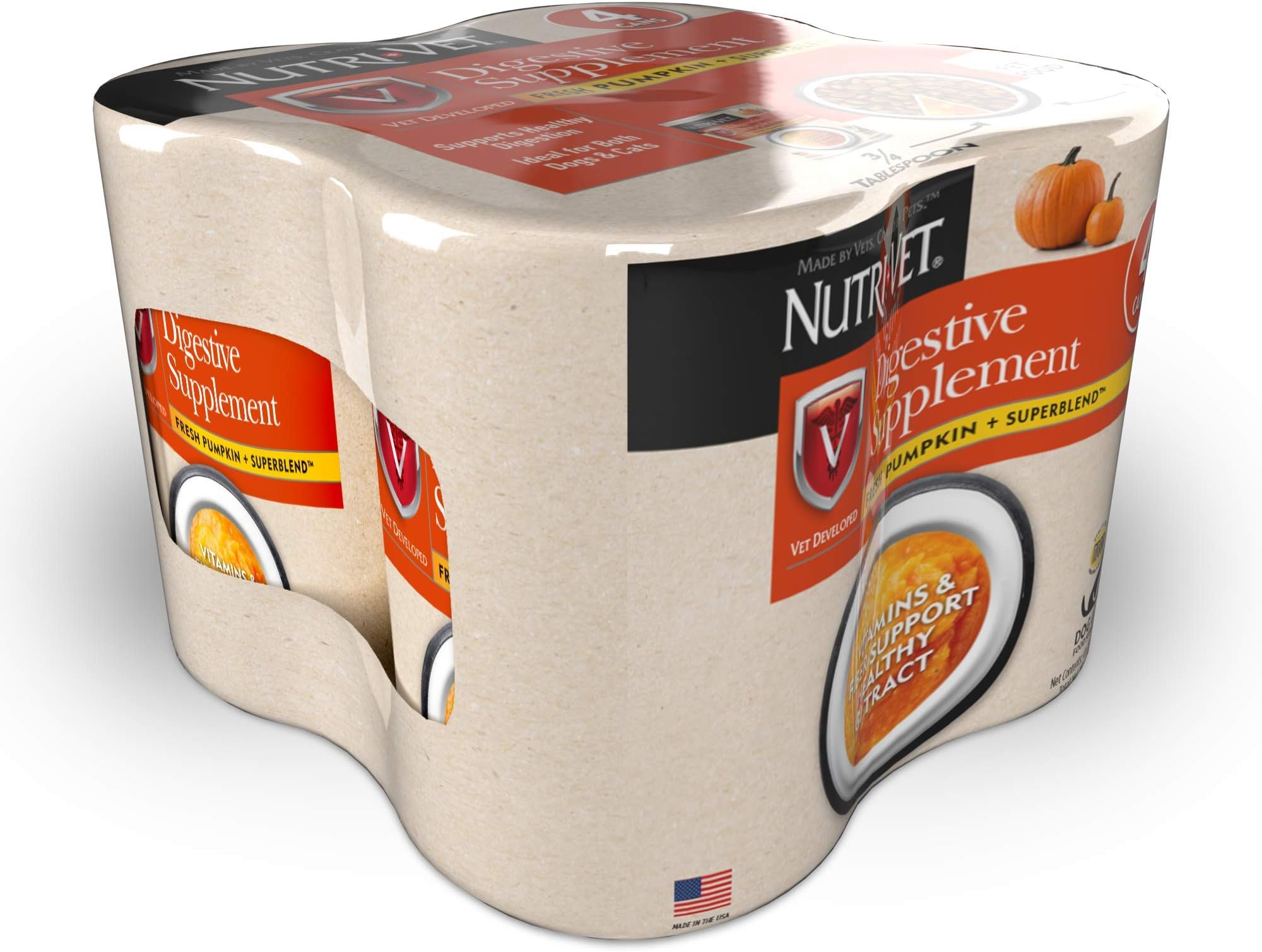 Nutri-Vet Digestive Supplement | Fresh Pumpkin + SuperBlend Formula | Soothes Upset Stomach | For Dogs and Cats 4pack (Packaging May Vary)
