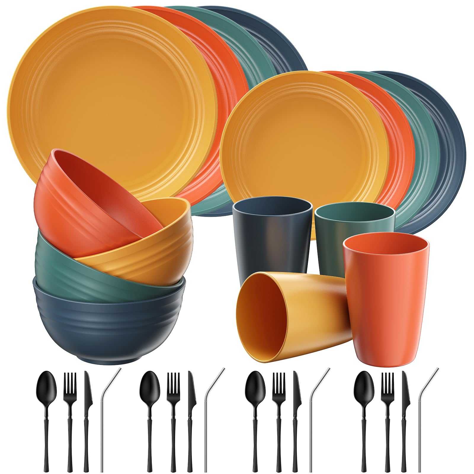 Quatish 64 Piece Dinnerware Set - Camping & Outdoors -21