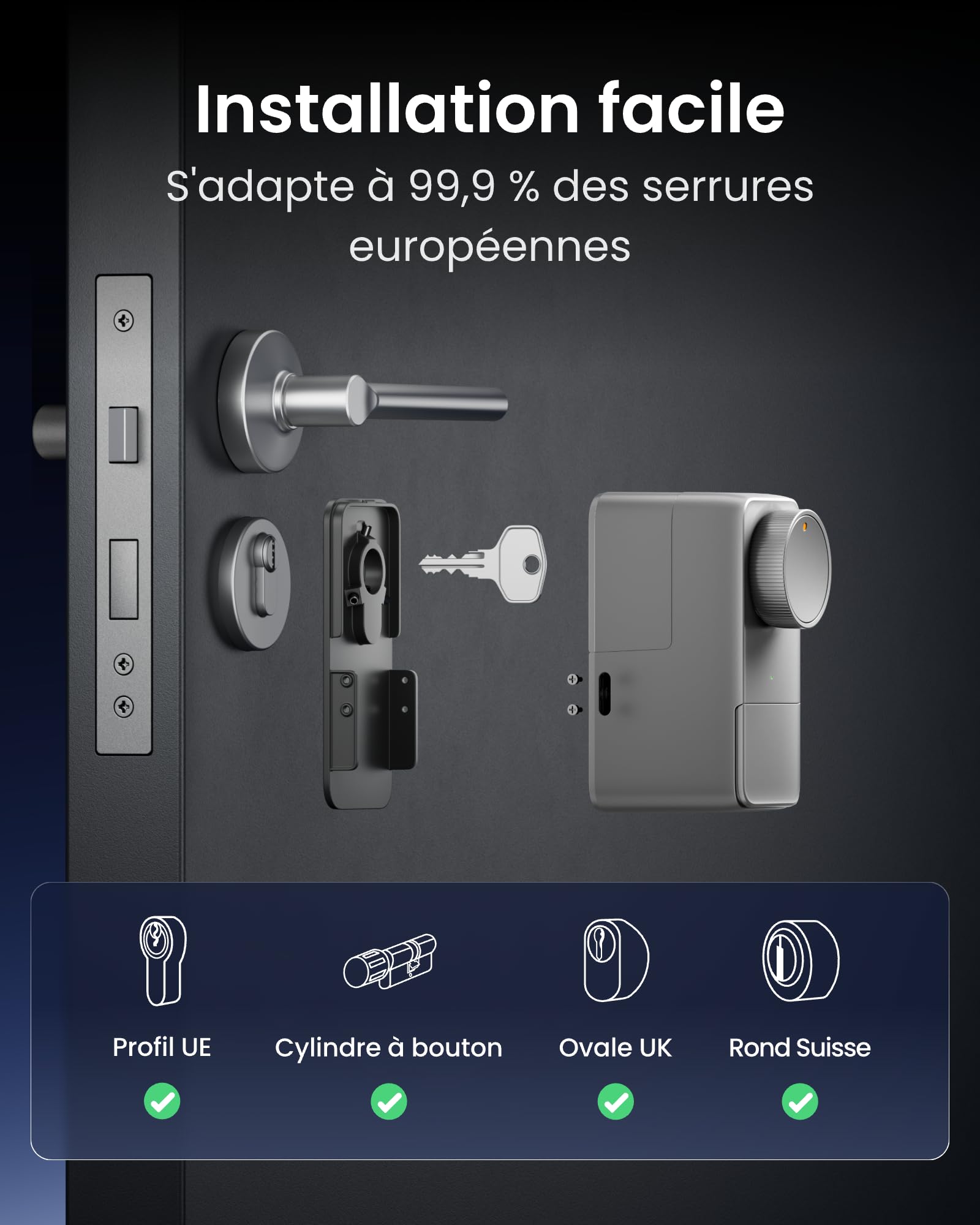 SwitchBot Serrure Connectée WiFi Pro avec Batterie Rechargeable, Matter Over WiFi, Serrure Électronique, Installation Rapide sur Verrou Existants, Compatible Apple Home, Alexa, Google Home, IFTTT