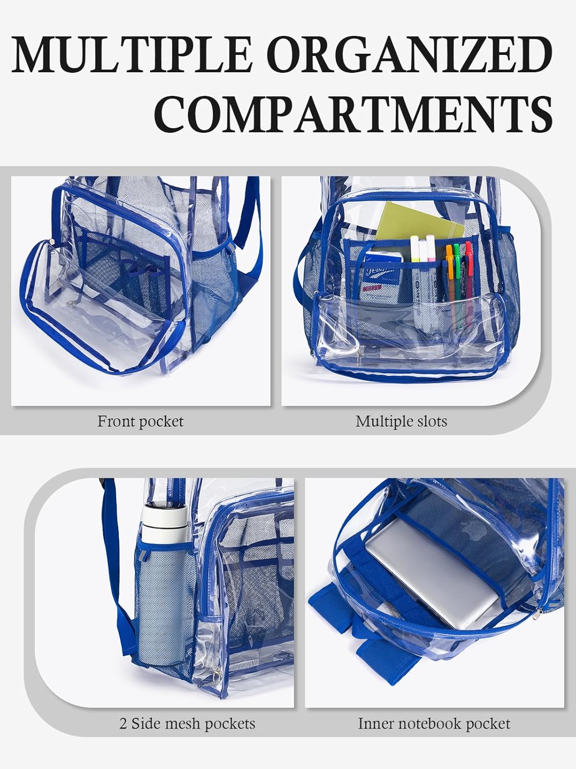 Clear Backpack for School, 17 inch Large Heavy Duty-TPU See Through Bookbag for Boys Girls and Adult, Transparent Backpack With Multi-Pockets for College Work Gym Sport, Blue - Image 6