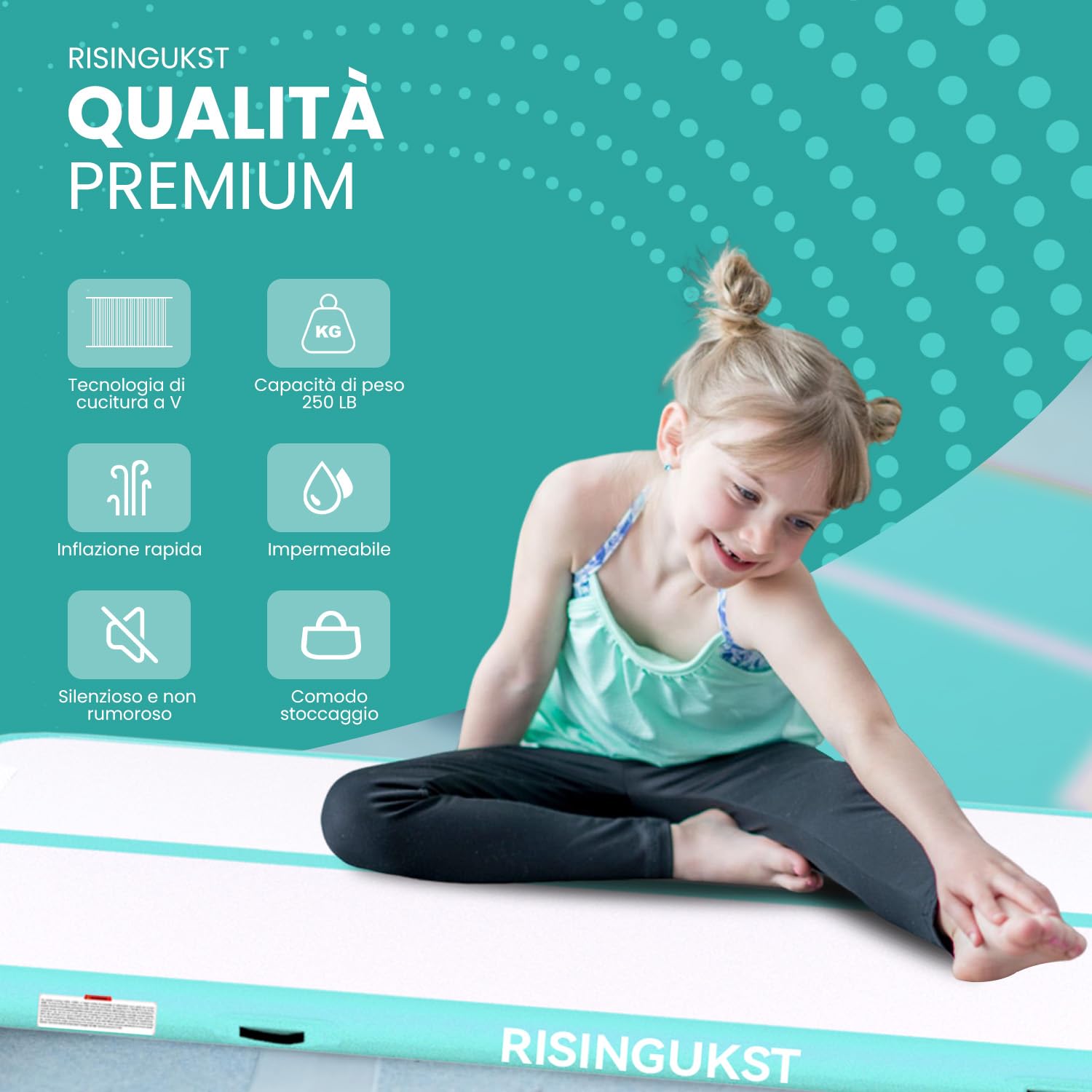 RISINGUKST Air Track Ginnastica Artistica 10/20cm Spessore, 3/4/5/6m materassino palestra con Pompa Elettrica per Casa