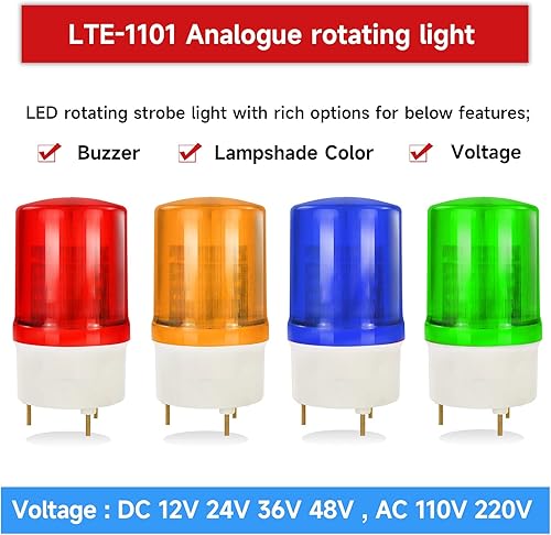 Miniatura 8 de YASONG LTE-1101MJ - Luz de advertencia giratoria con zumbador de 90 dB, AC110V-120V, luces de alarma de baliza industrial, sirena de seguridad de