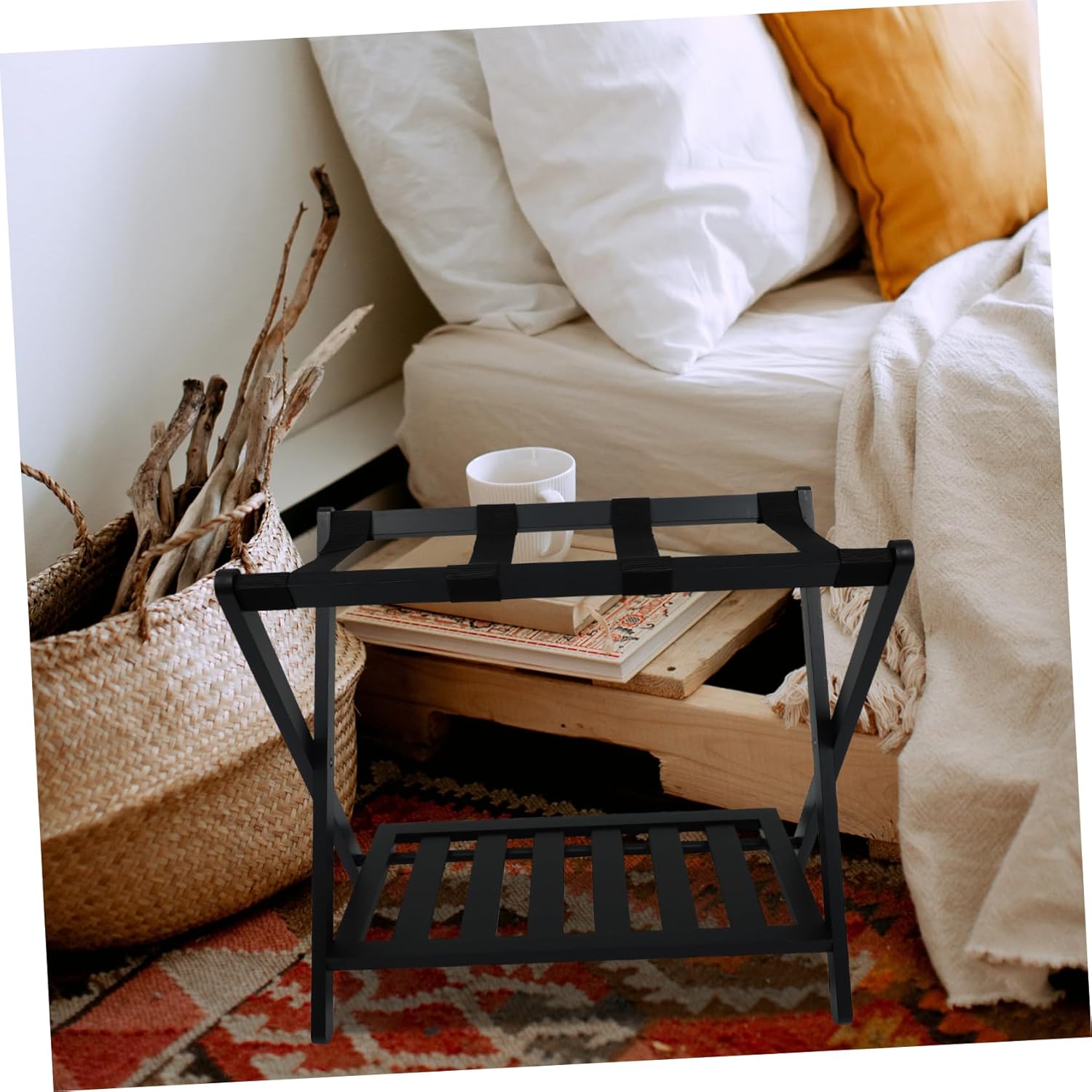 Housoutil 1ピーシー折りたたみ式木製行李架置物架 耐久性のある多構造 リビ