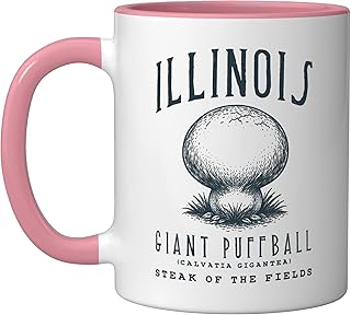 ILLINOIS GIANT PUFFBALL FUNGI MYCOLOGY MUSHROOM Ceramic Mug, Pink/White
