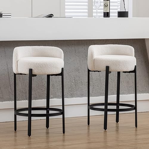 LukeAlon Juego de 2 taburetes modernos de sherpa de altura de mostrador, taburetes de bar tapizados de 26 pulgadas de altura de asiento con patas de