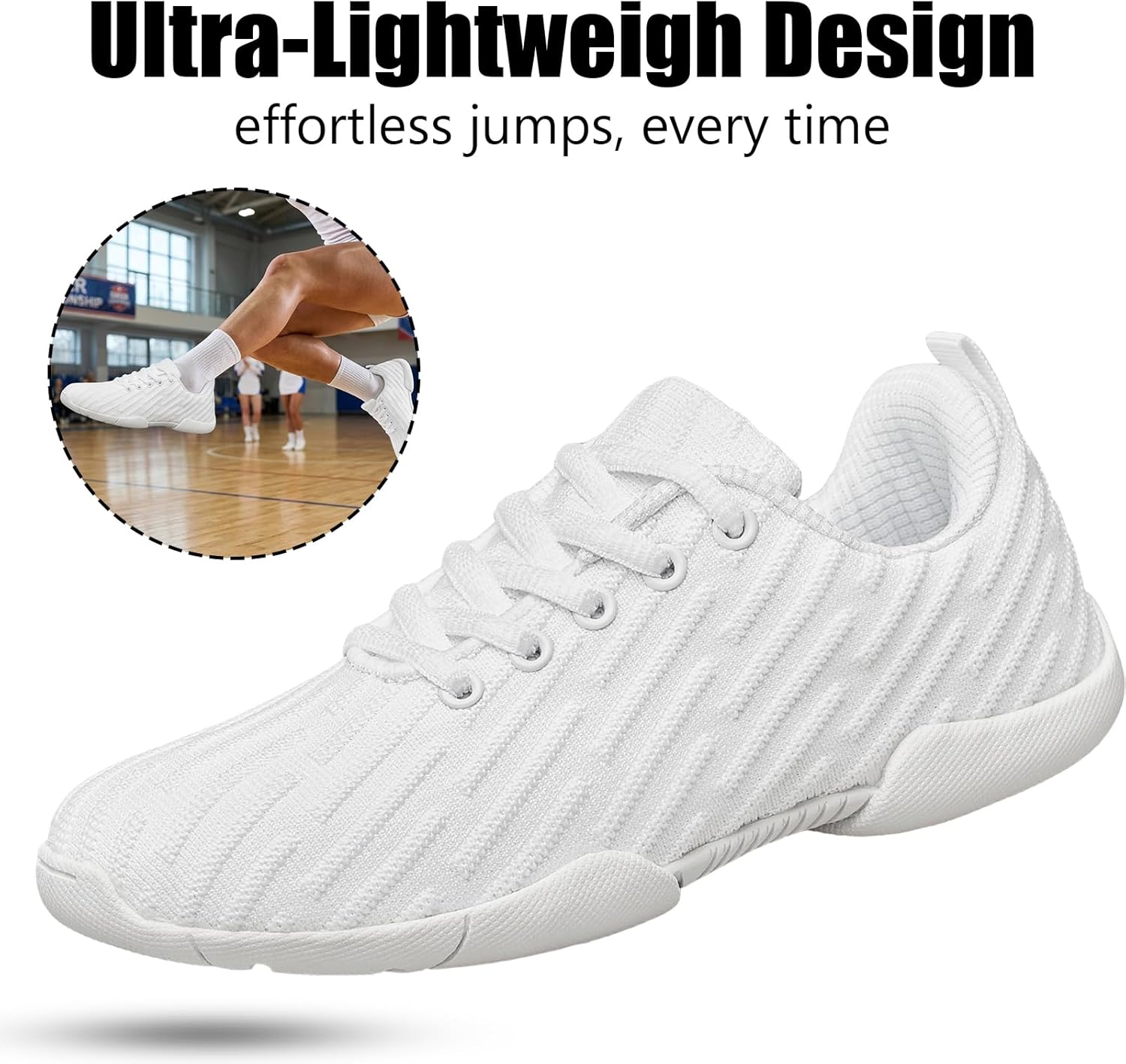 White Cheerleading Shoes for Little Girls Lightweight Hip Hop Tumbling Sneakers Youth Dance Training Shoes