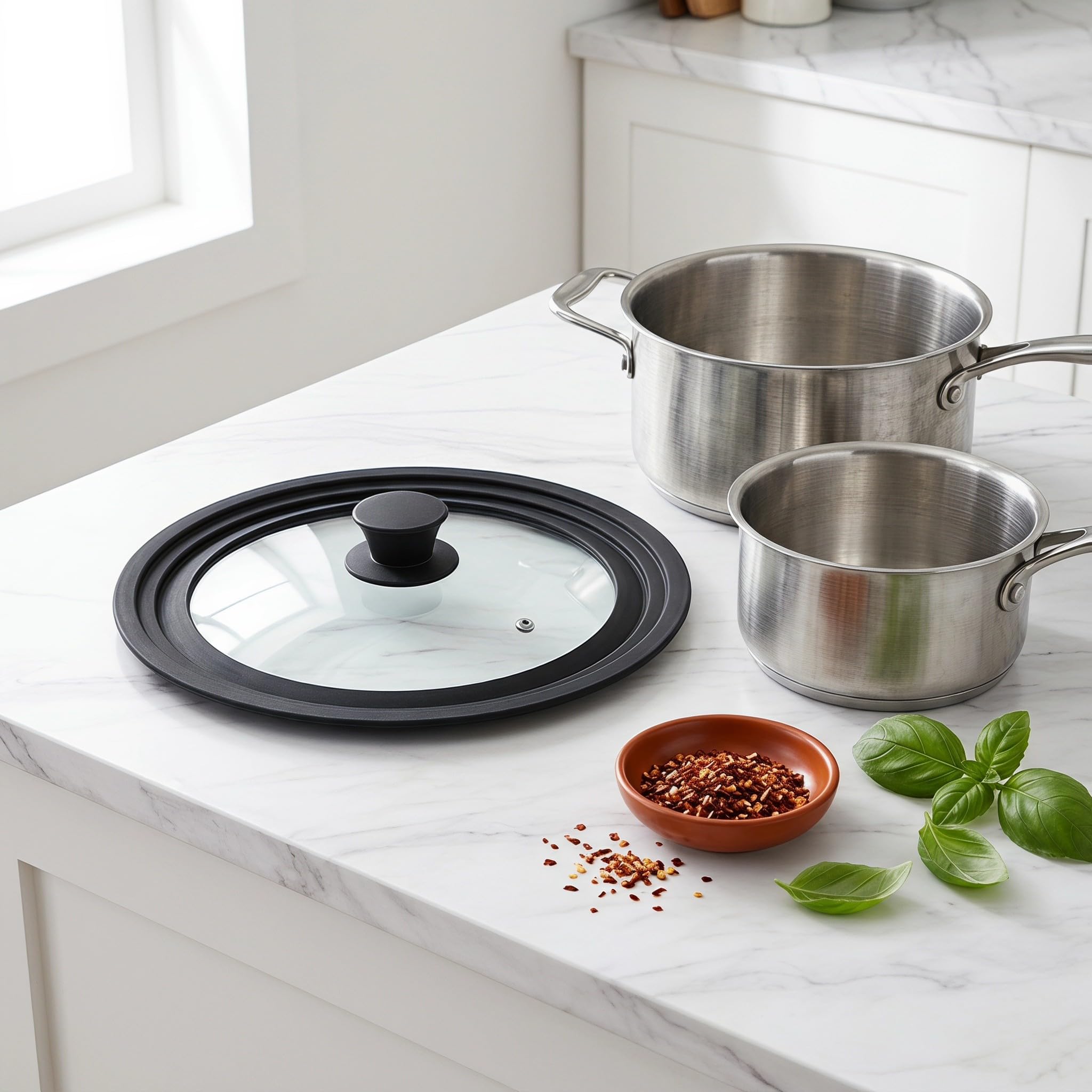 ibasenice Coperchio in silicone per pentole e padelle: coperchio in silicone con bordo in vetro temperato, adatto a pentole, padelle e da 20 cm, 22 cm e 24 cm, lavabile in lavastoviglie.