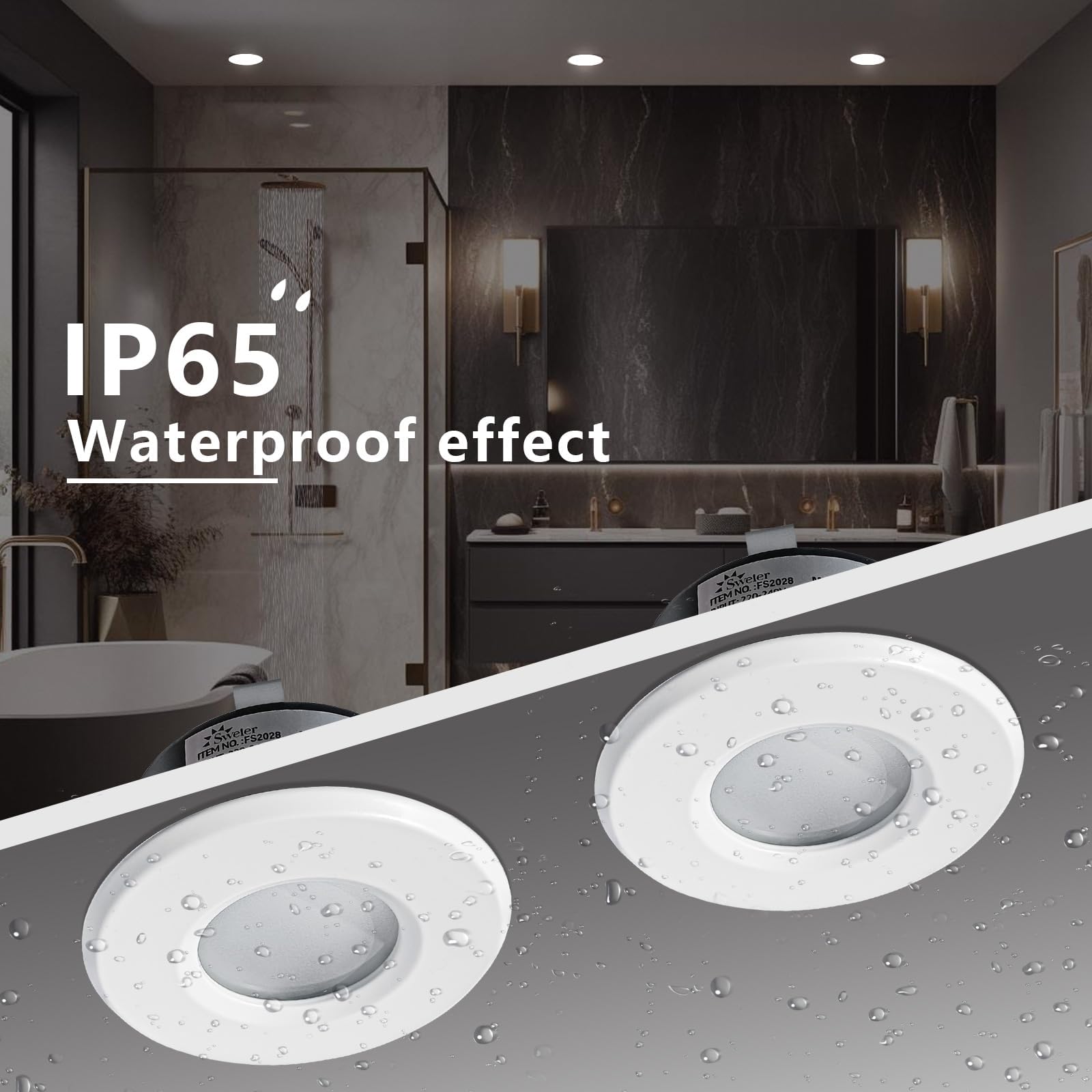 Sweier IP65 Recessed Downlight Single Pack, GU10 White Bathroom Spotlights, Die-Cast Aluminium, 68mm Cut-Out - Image 3
