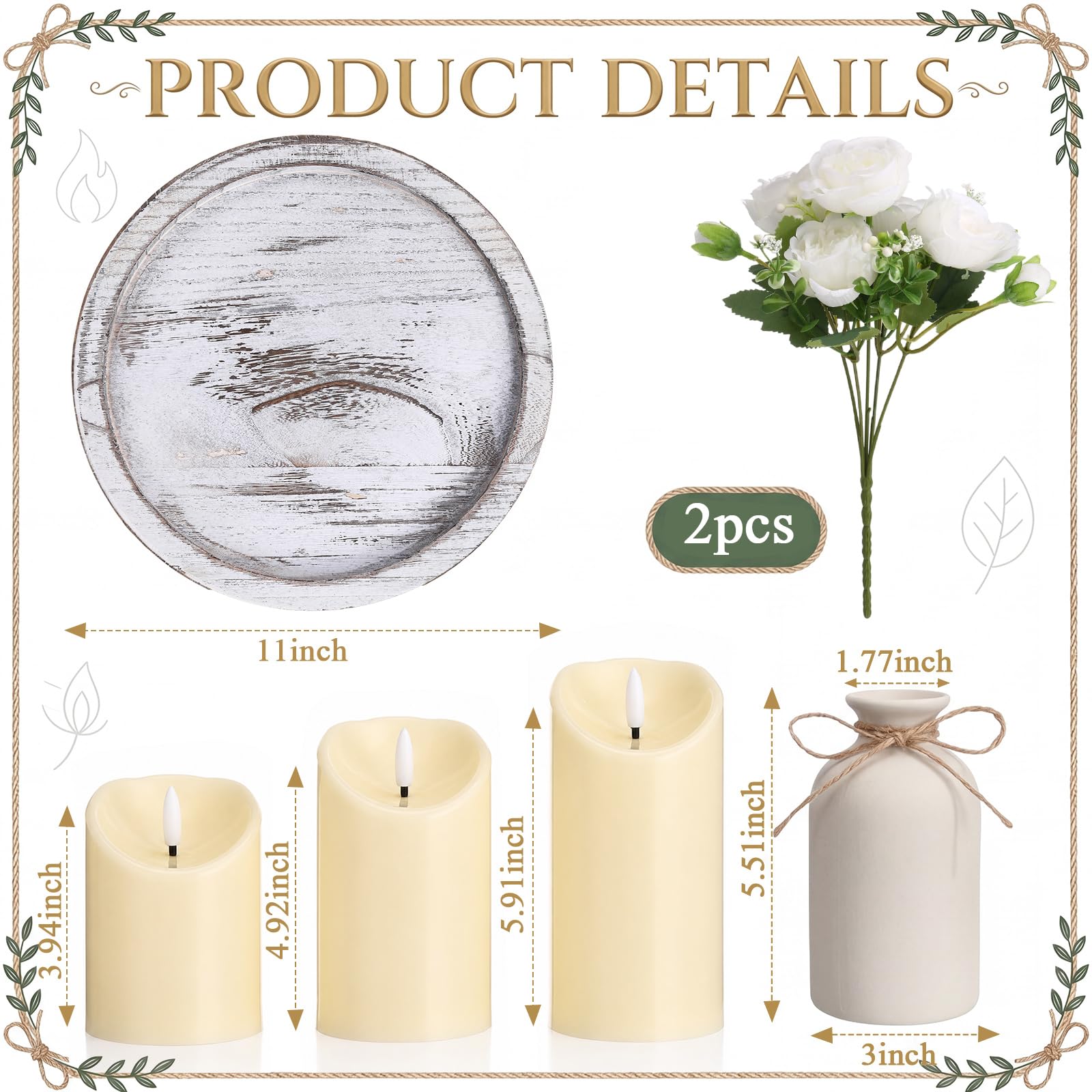 Mumufy Set di 6 decorazioni per centrotavola da tavola, bianco antico, rosa