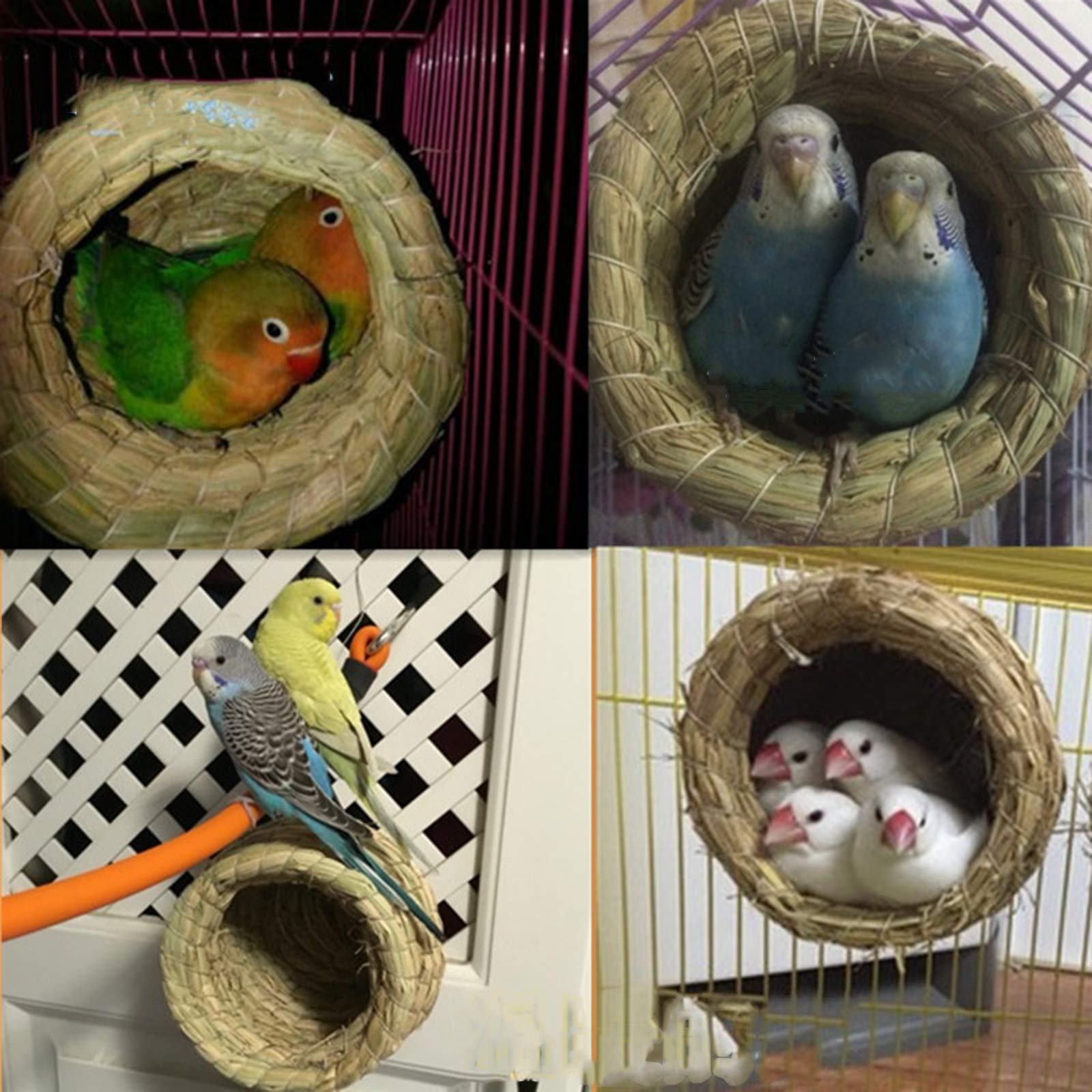 Casa para pájaros Nido de pájaro de Paja Envuelto en Tela de algodón, cómoda y cálida casa para pájaros para Mascotas, protección del Medio Ambiente y Salud, Universal en Todas Las Estaciones (Color: