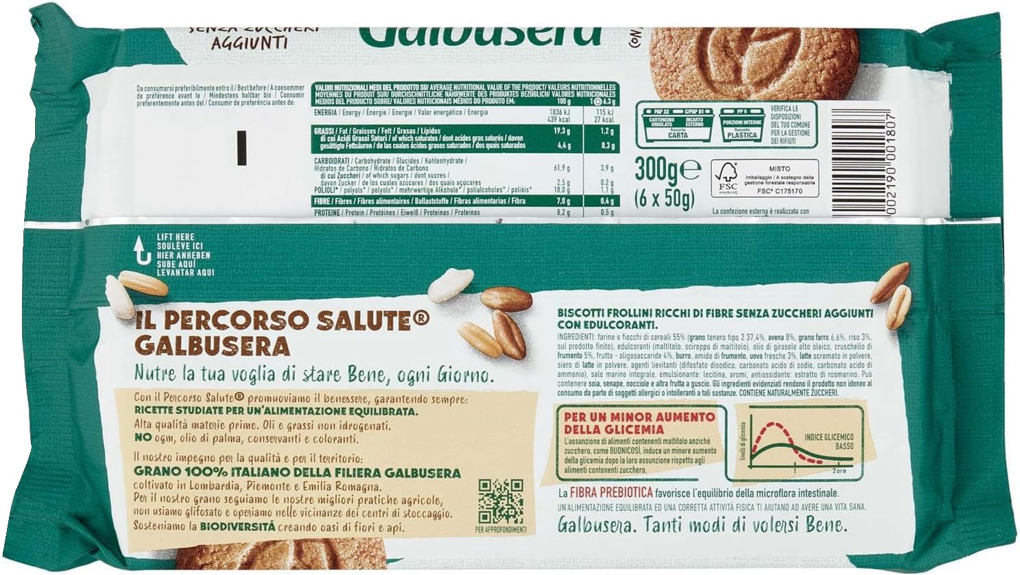 Galbusera BuoniCosì Biscotti Cereali con Riso e Avena Senza Zuccheri Aggiunti 300g [CAIYA® BOX da 8 Confezioni]