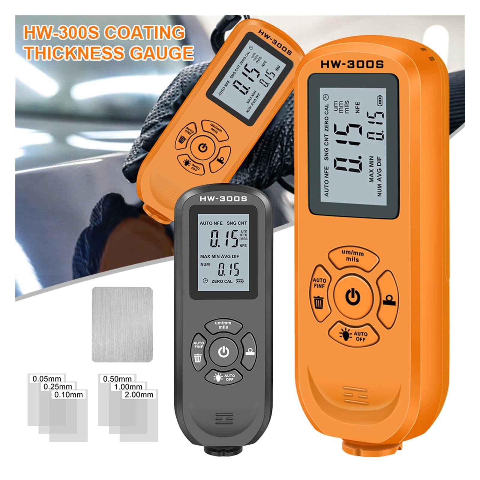 Miernik grubości farby Miernik grubości powłoki 0.01mm 1mil miernik grubości lakier samochodowy Tester grubości folii 0-2000UM narzędzia pomiarowe do powlekania(Black 02)