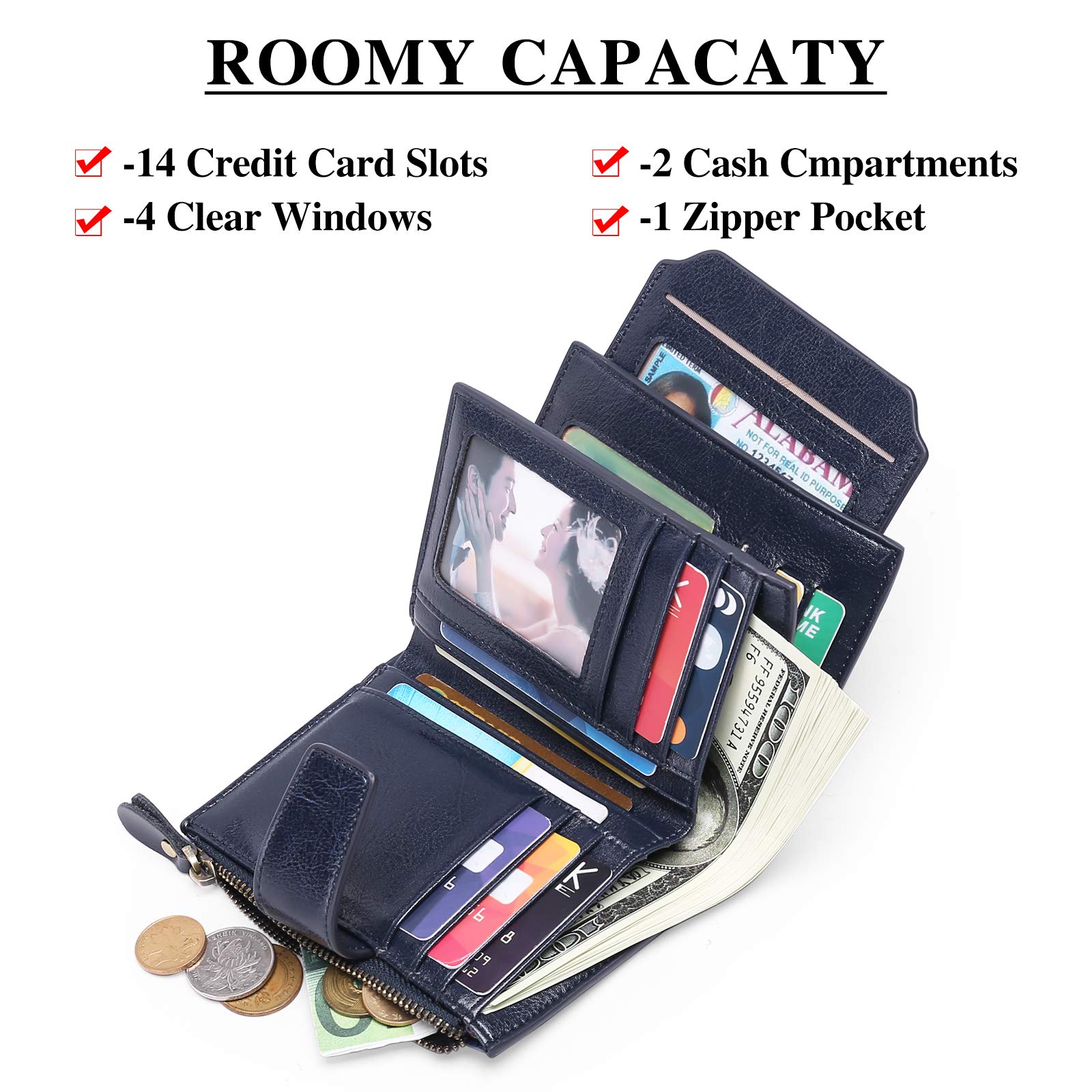 SENDEFN Portafoglio Donna in Pelle Vera Piccolo Portamonete Cute con Cerniera 14 Carte Portafoglio Donna Pelle con Tanti Scomparti