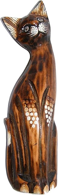 Fair Trade Hand Carved Wooden Papa Cat from Bali, Sold by One World is Enough, Usually despatched Next Working Day.