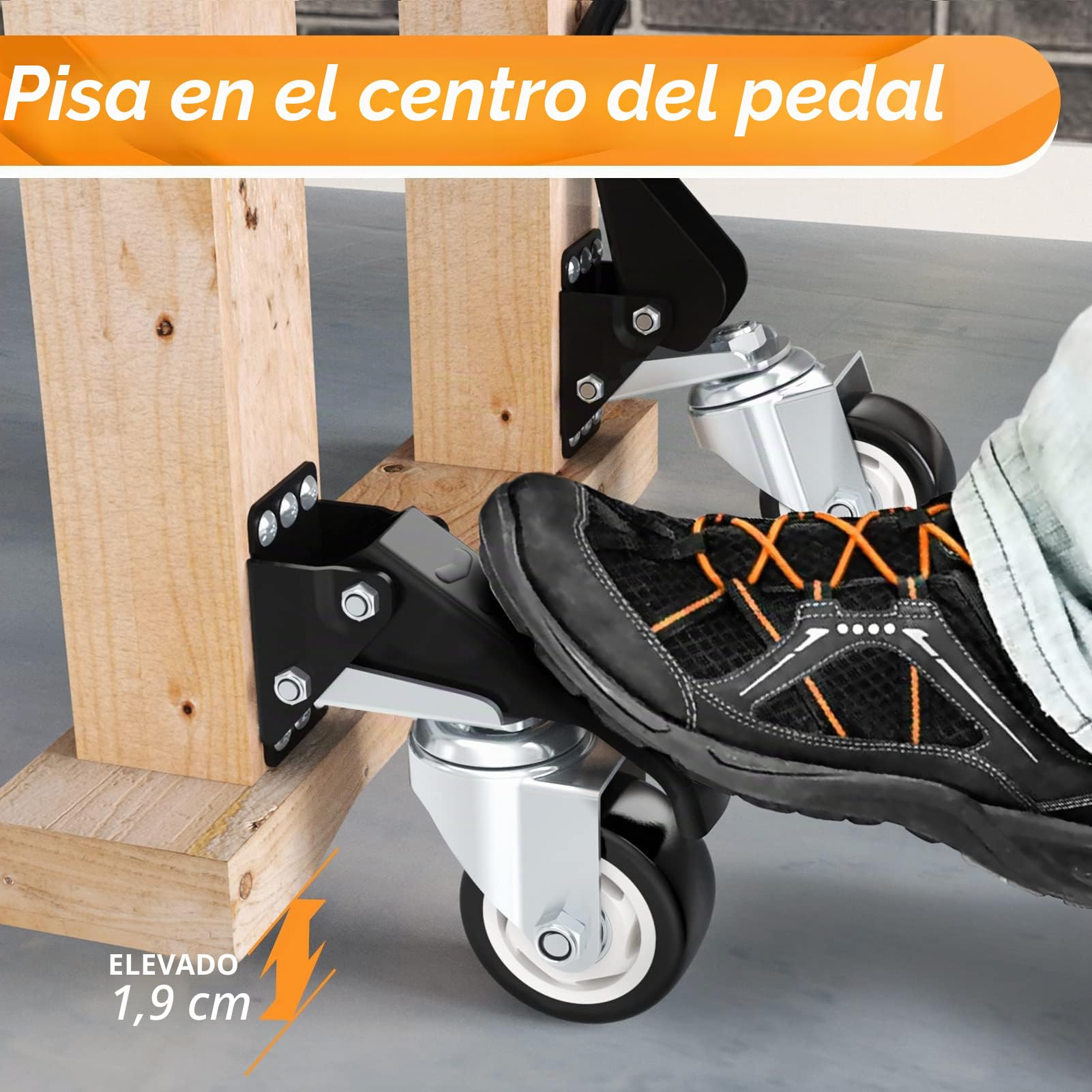 SOLEJAZZ Juego de ruedas para banco de trabajo, 400 kg, retráctil, acero, uretano, paquete de 4