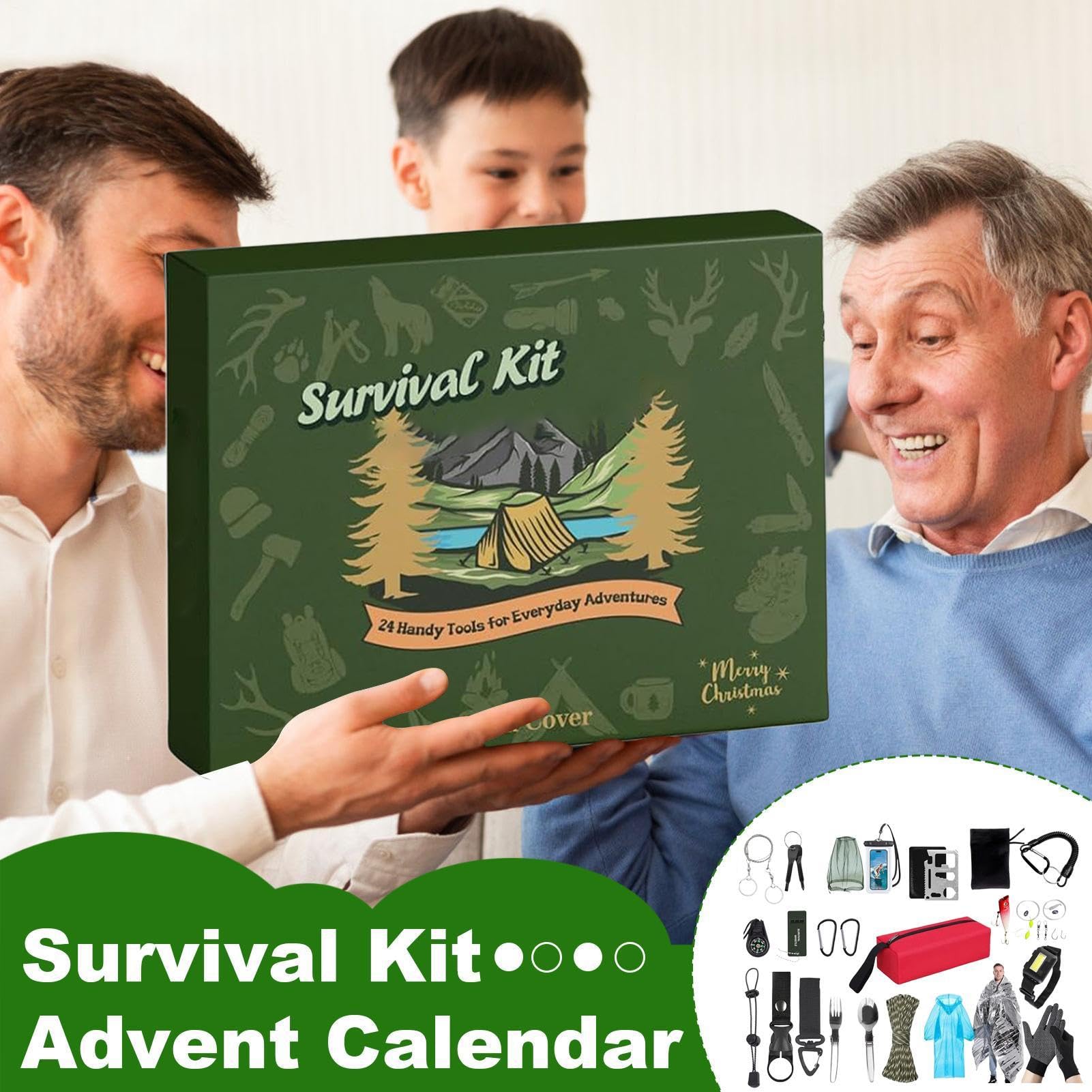 Adviento del Kit de Supervivencia: de Regalo de Cuenta Regresiva | Kit de supervivencia de 24 días de tela y ABS de Metal, calendario de Adviento con equipo para actividades al aire libre, par