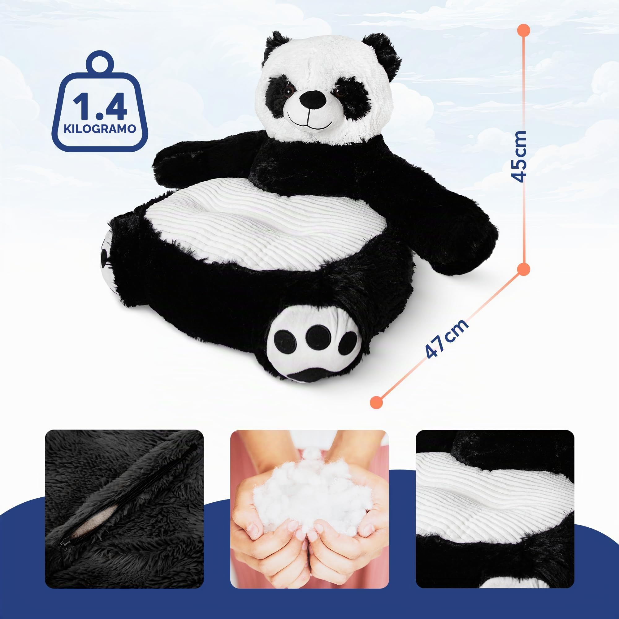 MKS Panda Silla de peluche, sofá infantil de felpa suave panda para niños pequeños, reposabrazos para niños y niñas, silla de sofá infantil, compañero para leer, relajarse y abrazar