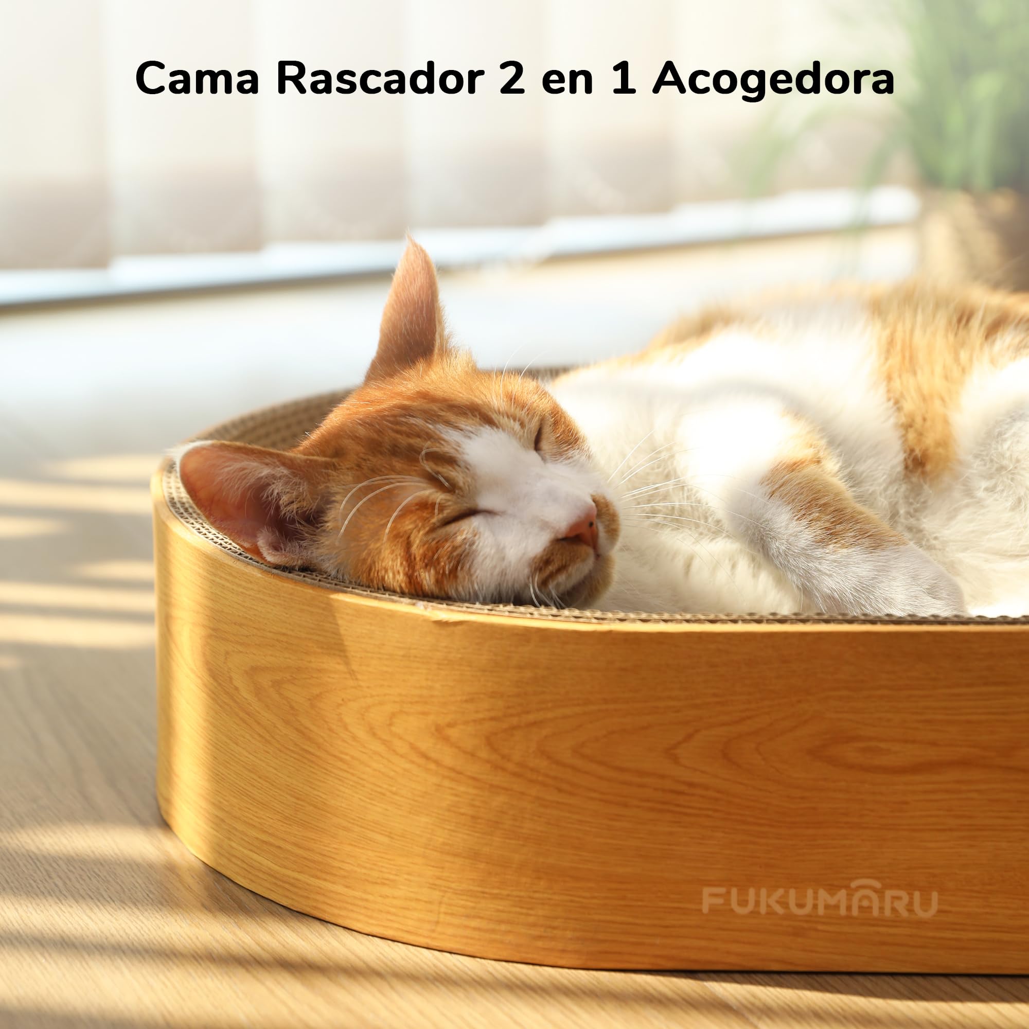 FUKUMARU Tablero Rascador Ovalado para Gatos en Cartón con Patrón de Vetas de Madera - Protege Sus Muebles para Rascar y Descansar