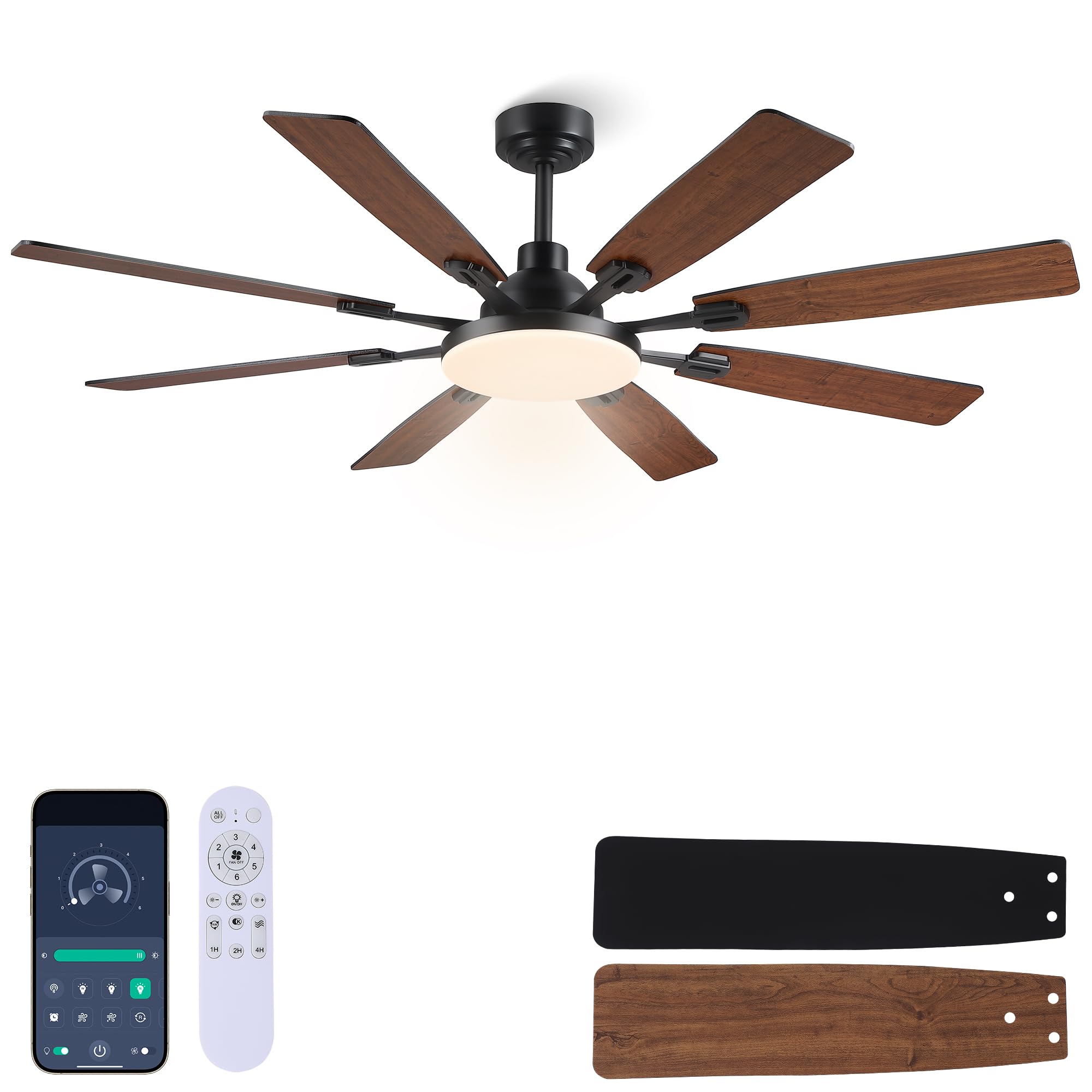 60" Ceiling Fan with Light - Modern Brown Low Profile Ceilings Fans Light