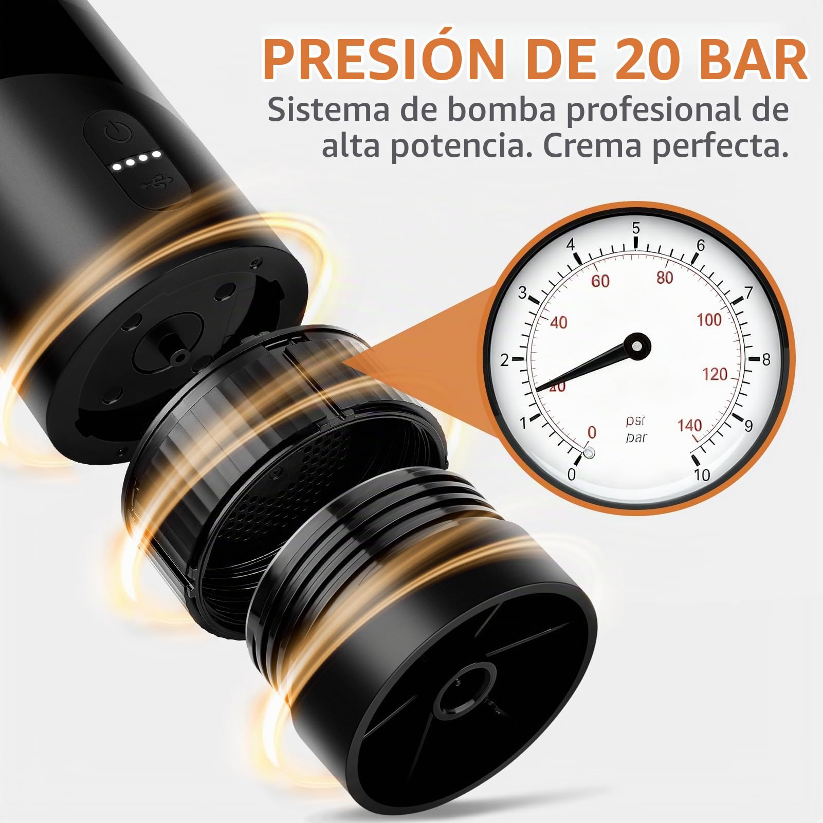 Cafetera Portátil, Depósito de 100 ml, Impermeable IPX5, 20 bar, Compatible con Cápsulas Nespresso Original y Café Molido, para Coche, Campamento y Oficina