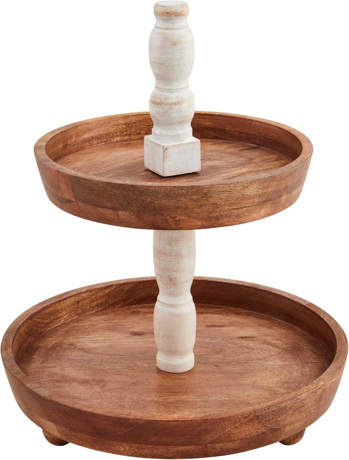 Mud Pie 17 3/4" x 13" Banister Wood Tiered Server, Brown