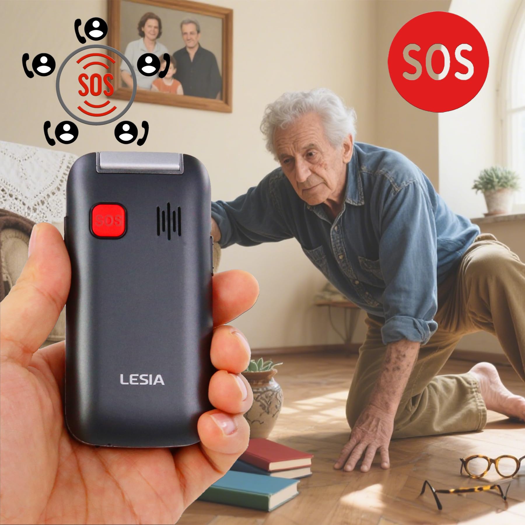 FEGA Seniorenhandy Klapphandy ohne Vertrag, 4G Mobiltelefon für Senioren mit Großen Tasten, Notruftaste (SOS), Tischladestation, 1300mAh Akku,Rentnerhandy,Flip Senior, Schwarz