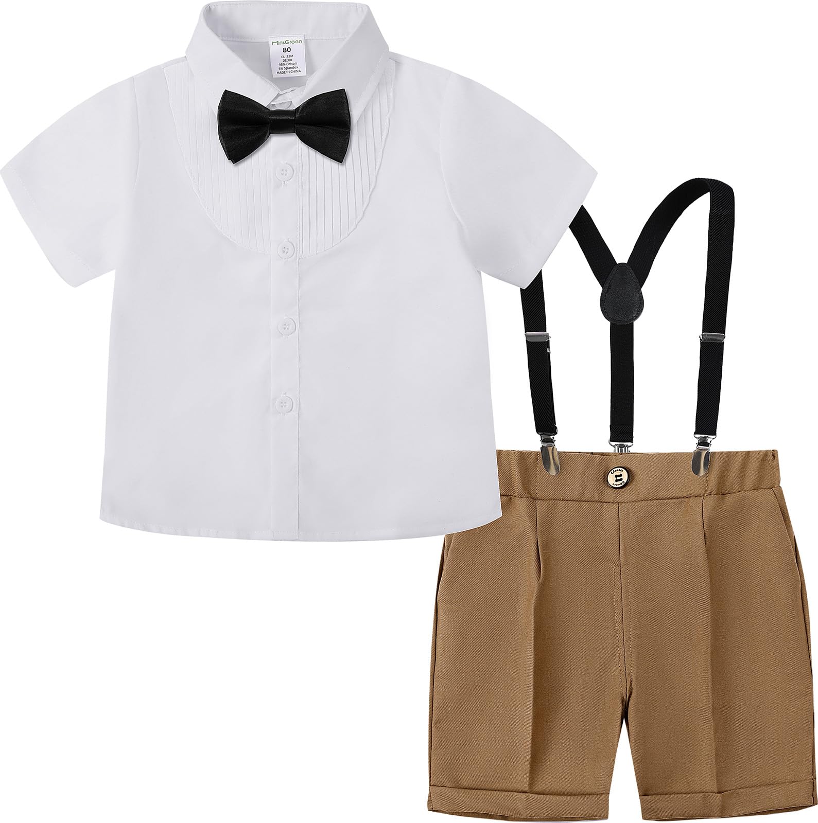 mintgreen Kostium niemowlęcy dla chłopców, dzieci ślub łuk tuxedo krawat z krótkim rękawem zestaw do stroju, 1-4 lata
