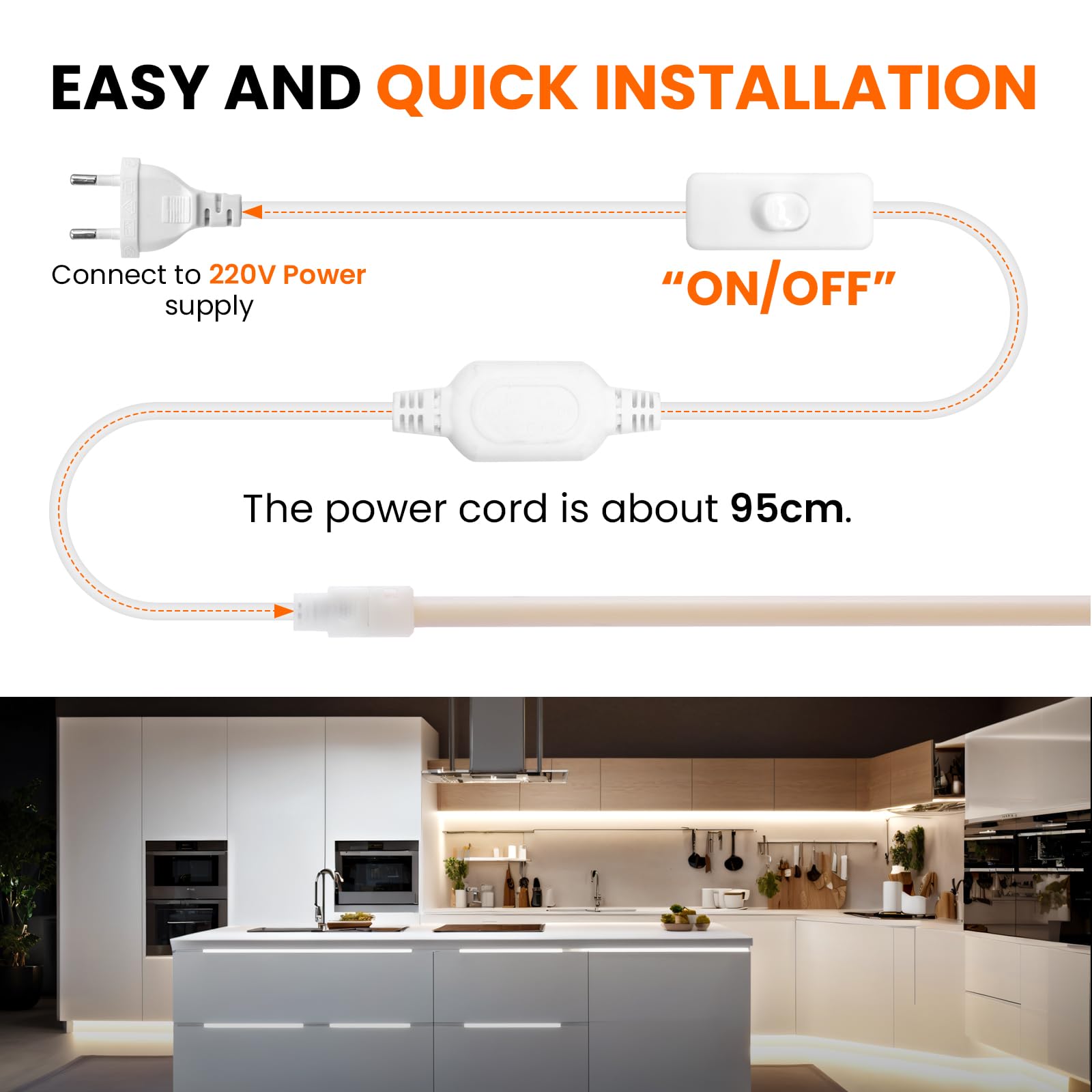 KISUFU Ruban LED Néon, 220V Flexible Néon COB LED Bande Lumineuse, 288 LED/M IP65 Néons Light Strip pour Intérieur Extérieur Décoration DIY, Blanco,40M.