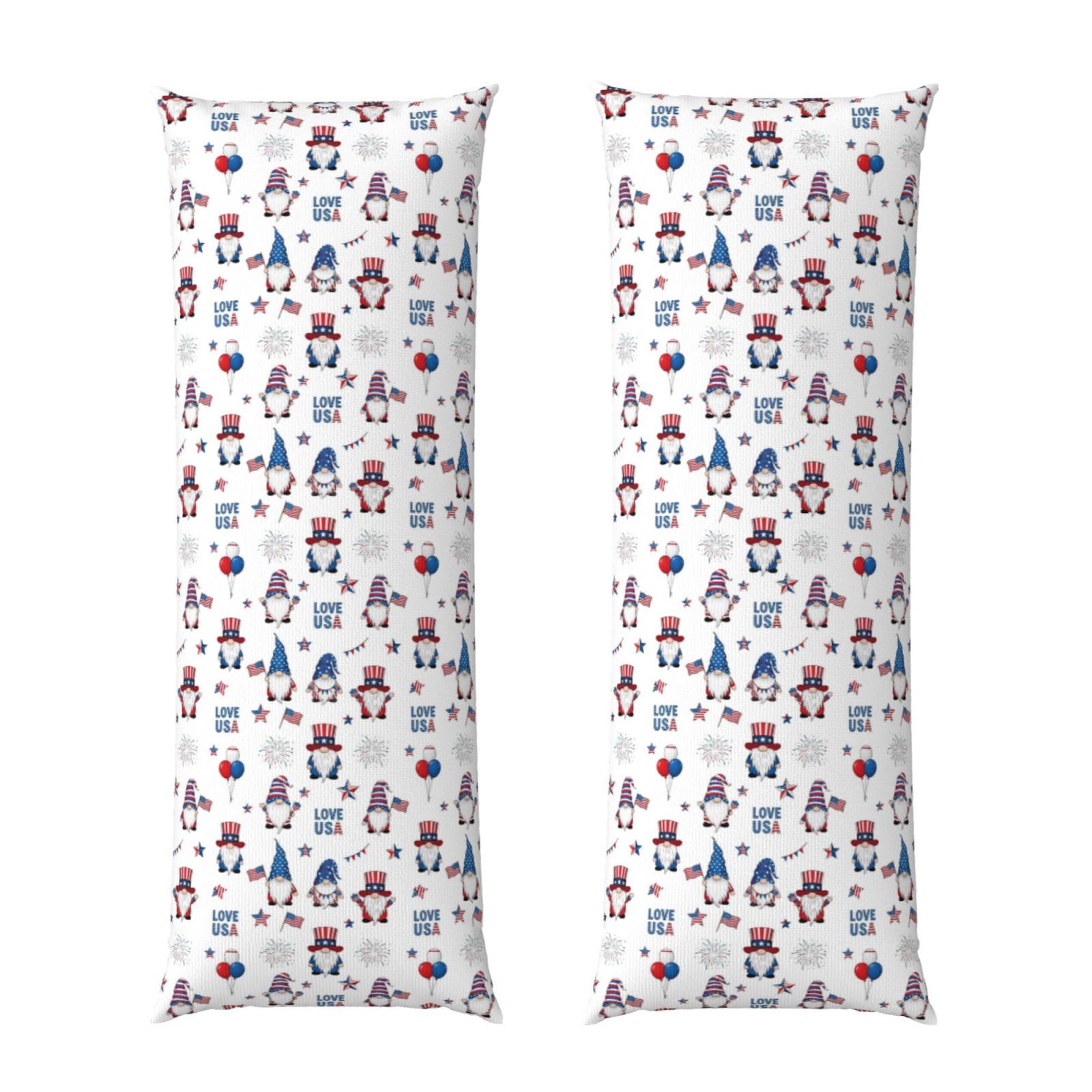 Body Pillow Cover 20x54 Inch, 4Th of July American Flag Independence Cute Gnomes, Plush Velvet Long Pillowcase with Zipper, Softffy Rectangular Case for Couch Bed Hotel Decor