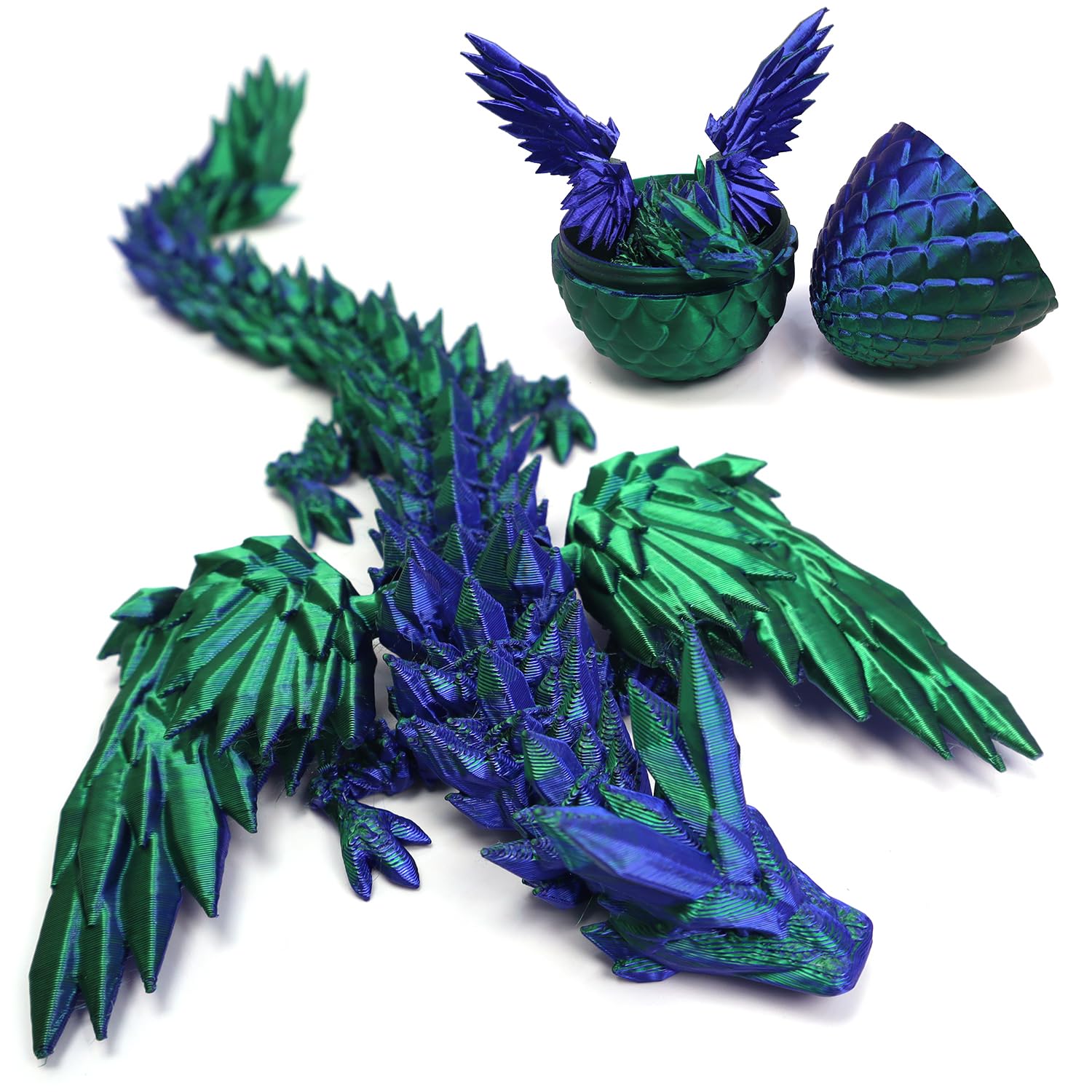 DUOCIYUAN 3D Printed Dragon in Egg, Full Articulated Crystal Dragon with Egg 3D Printed Fidget Toy Gifts for Kids and Adults for Christmas, Easter, Birthdays, Fun Desk Dcor (Green Pterosaur)