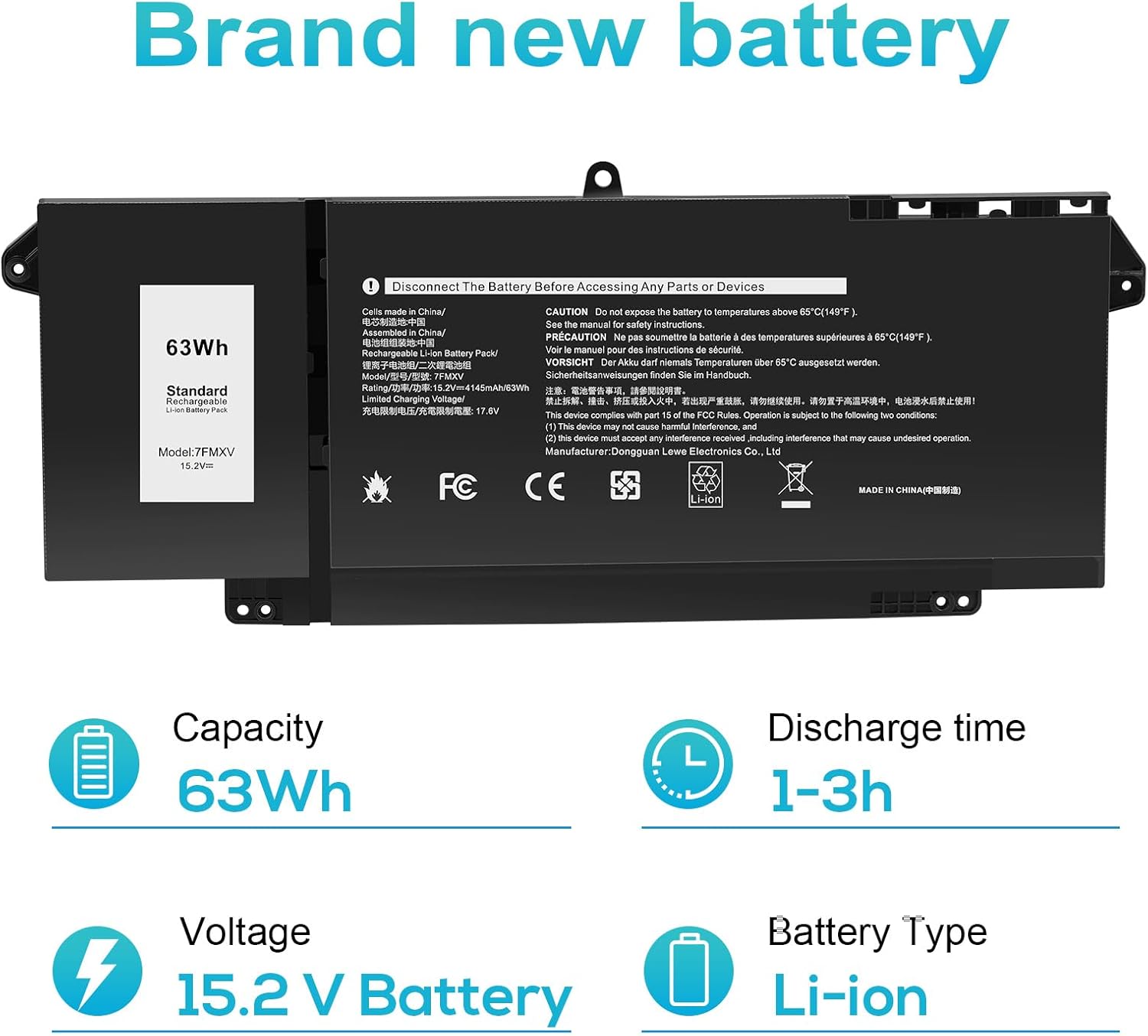 7FMXV Laptop Battery for Dell Latitude 5320 7320 7420 7520 Latitude 5320 2-in-1/7320 2-in-1/7420 2-in-1 P133G P134G P135G P136G P138G P139G P110F 9JM71 4M1JN 1PP63 727CG HDGJ8 MHR4G TN2GY 0TN2GY