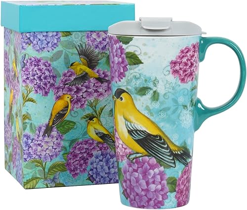 TZSSP Taza de cerámica Café Porcelana Latte Taza de té 17oz. Pájaro colibrí