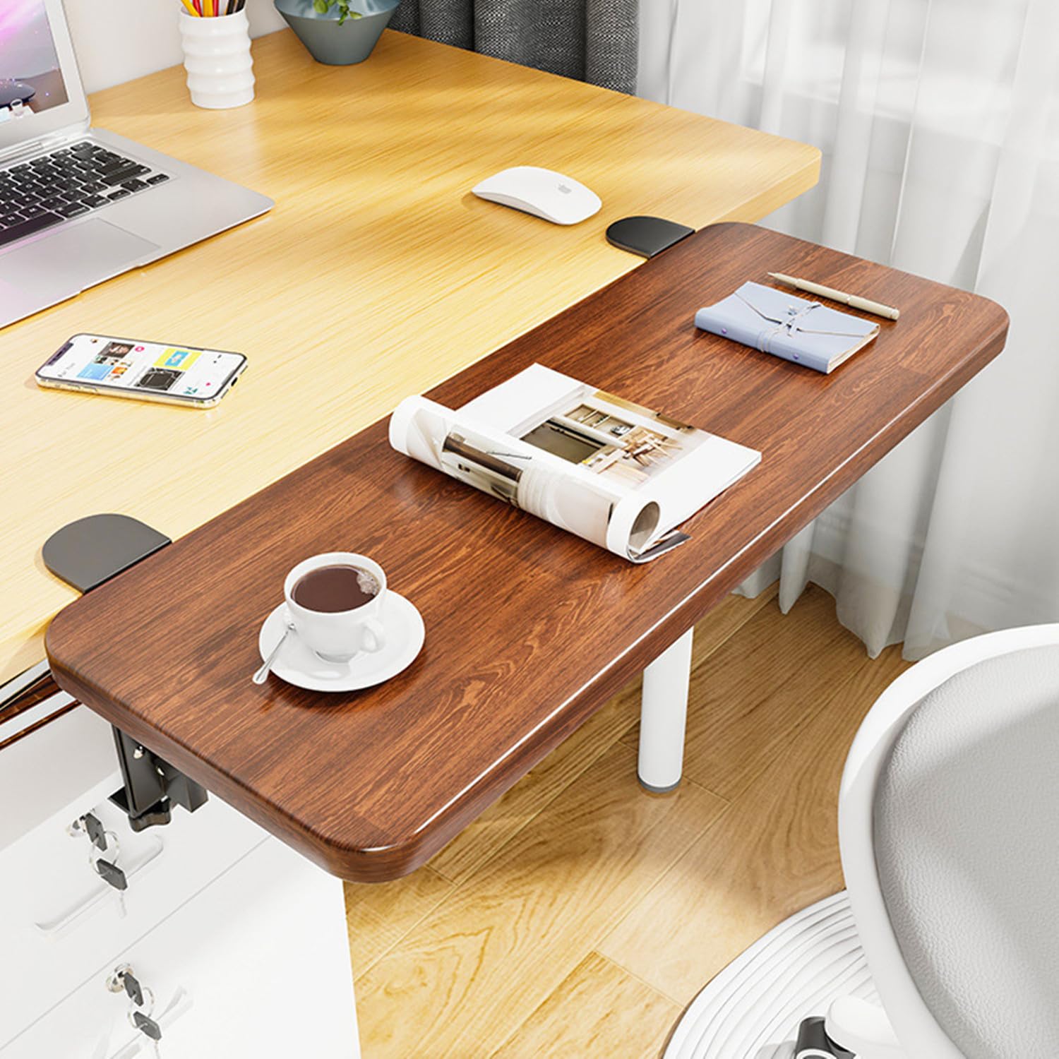 Ergonomische Computer-Schreibtisch-Verlängerungsplatte, Braun | Ergonomisch, Montage ohne Bohren, Klemmbefestigung an der Tastaturablage, Für Zuhause und Büro