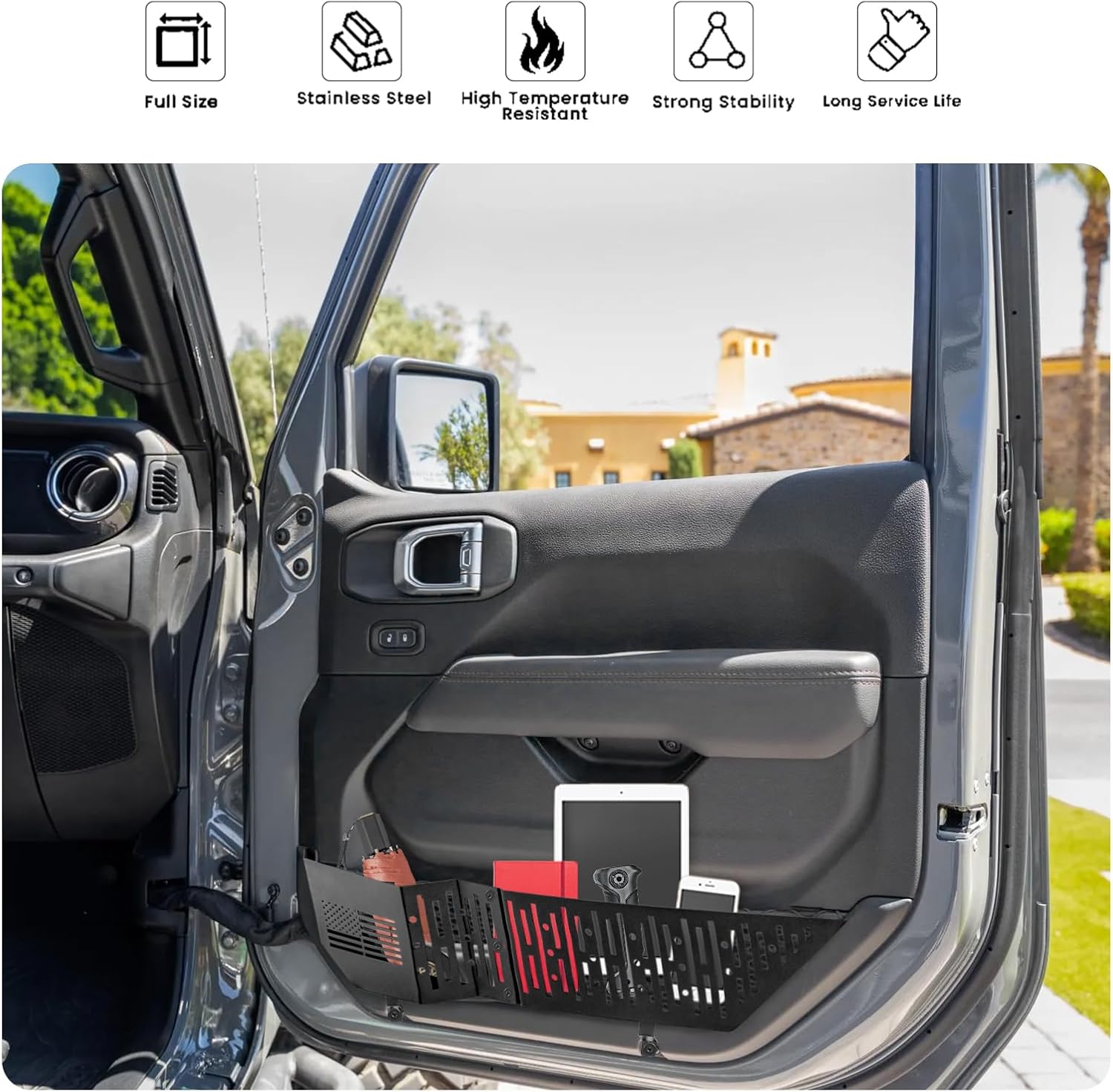 Metal Front Door Storage Box for Wrangler JL JLU 4XE 2018-2025, Gladiator JT 2020 2021 2022 2023 2024 2025 Interior Door Side Insert Organizer Storage Expansion Accessories, 2PCS