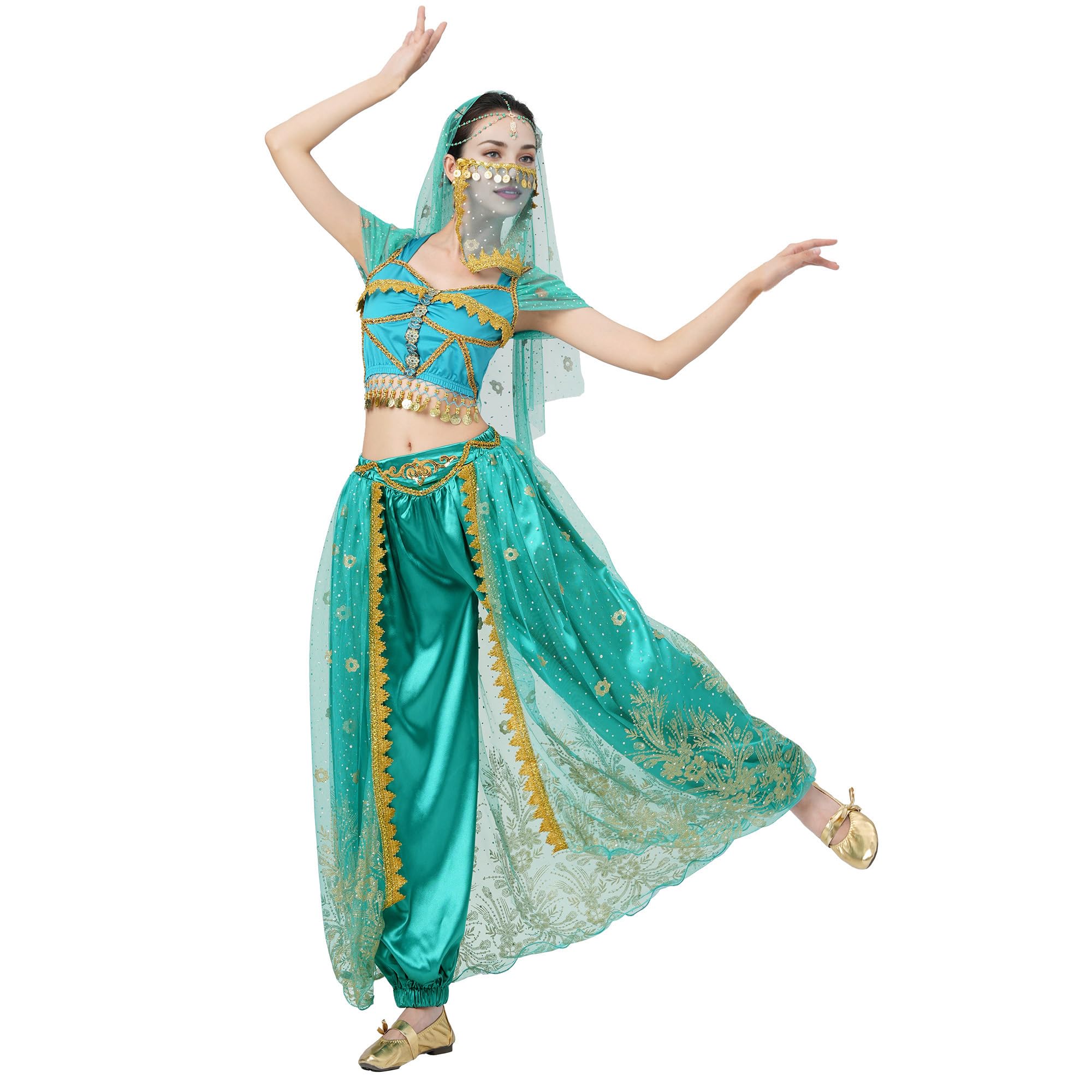 MUNAFIE Aladdin Bauchtanz Kostüm Jasmin Prinzessin Pailletten Kostüm Cosplay Halloween Karneval Geburtstag Party Outfits
