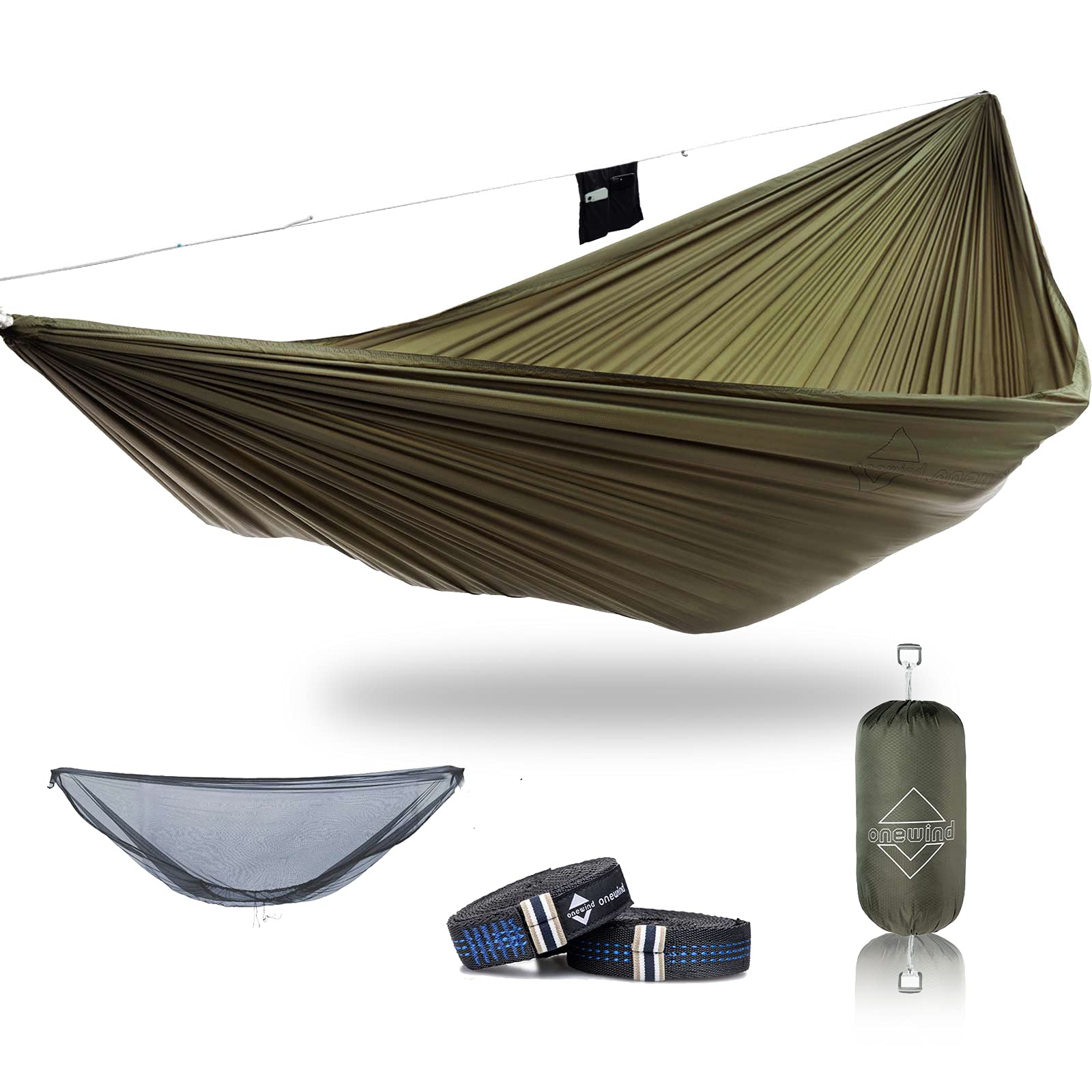 Onewind Od Green 11'Camping Hammock Single With Bug Net Indoor Outdoor Tree Strap Hammock