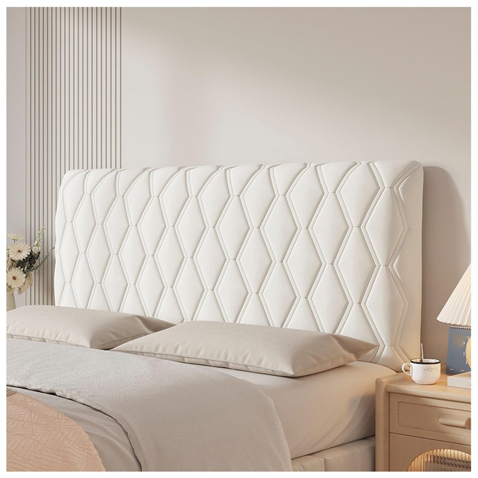 YUEZHONG Velvet Bed Headboard Cover for Full Queen Cal King Size, Thicken Padded Quilted Bed Headboard Slipcover, Dustproof, Bedroom Decor(Cream,150x70cm/59x27.6in)