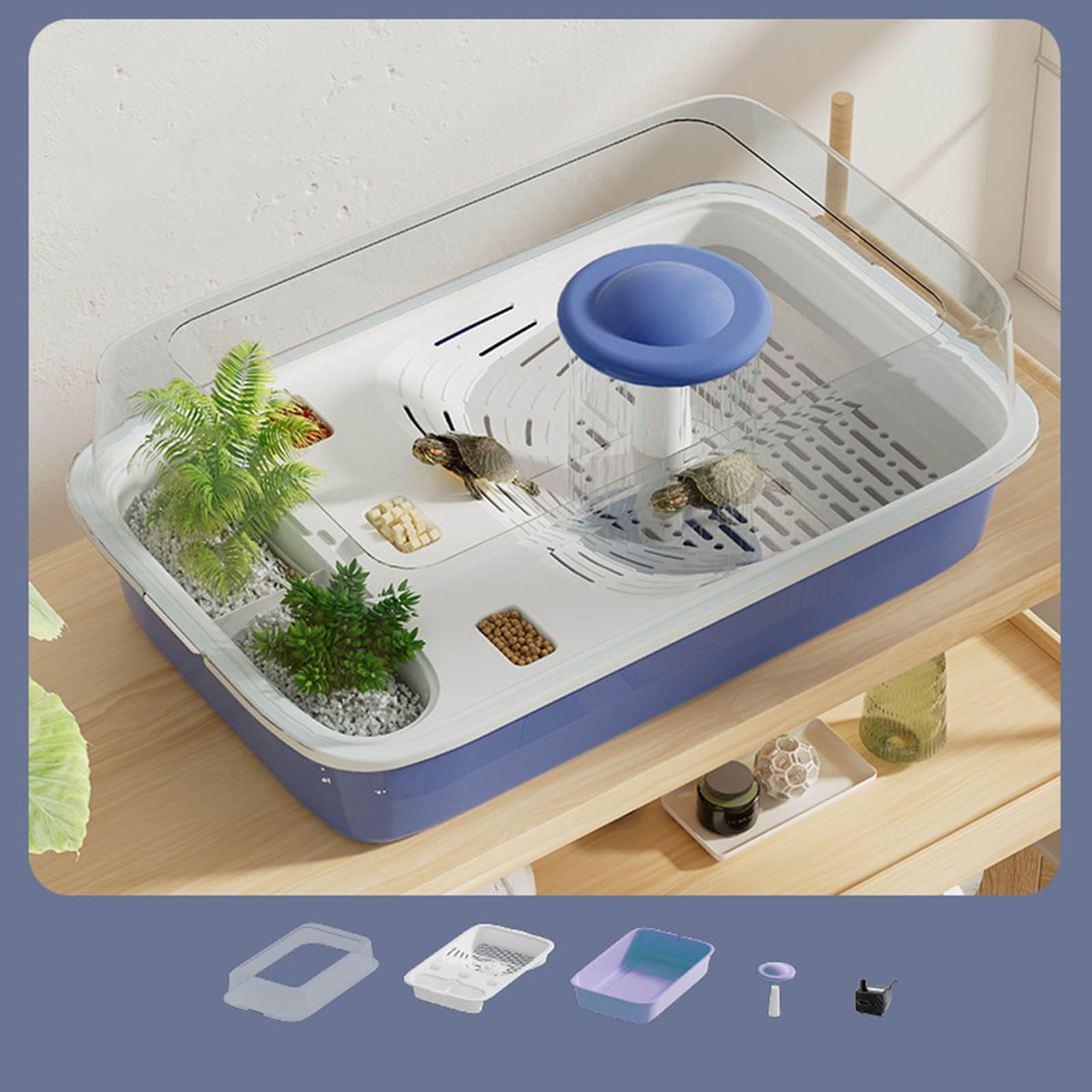 Reptilienschildkrötentanks, teilbare Terrarien mit Basking Plattform, Habitatplatz, Abflussboden, Schildkrötenhabitatbox mit Rampentanks