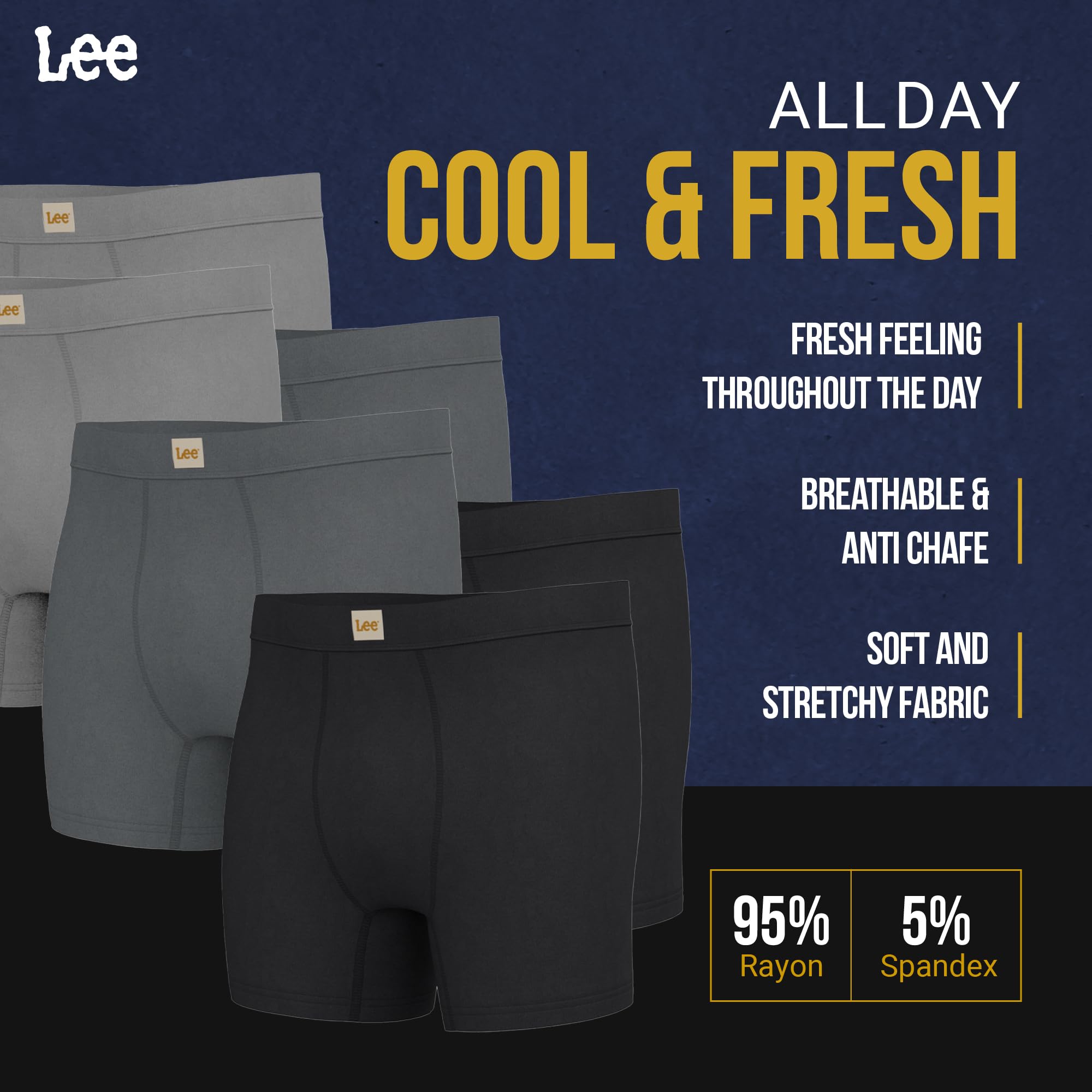 Lee Herren-Boxershorts, weich, kühlend, feuchtigkeitsableitend, atmungsaktiv, Multipack, 6 Stück